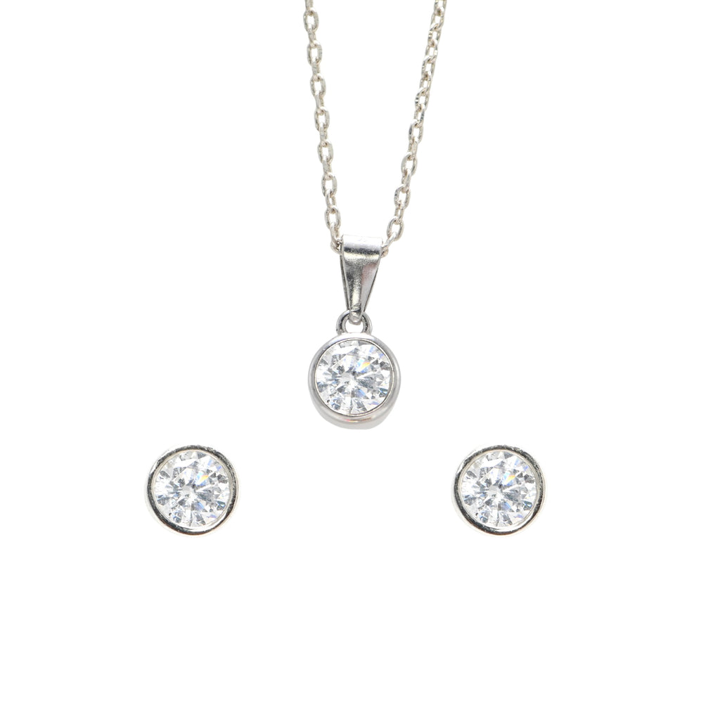 Elegant 925 Sterling Silver Cubic Zirconia Pendant and Earring Set