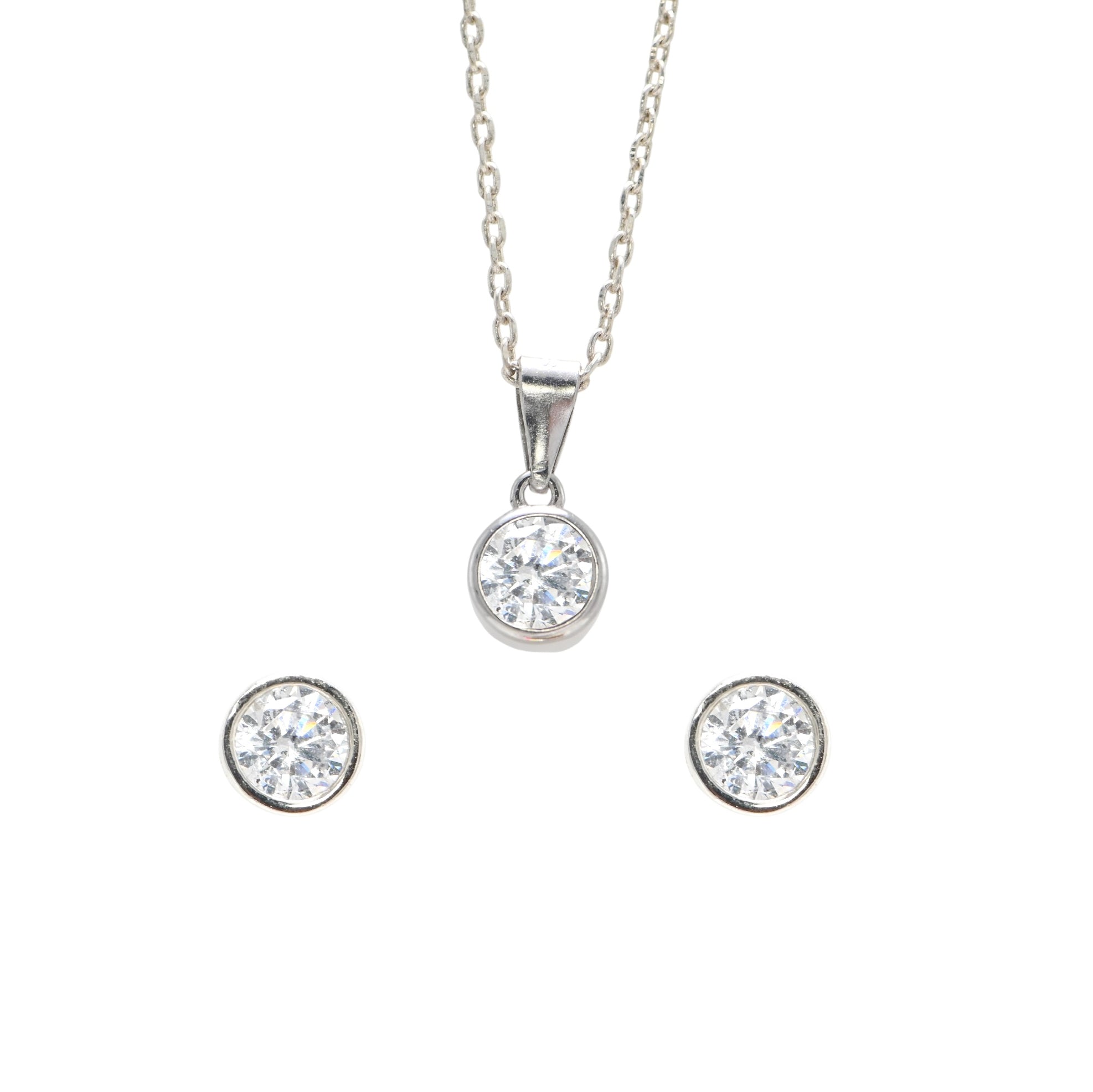 Elegant 925 Sterling Silver Cubic Zirconia Pendant and Earring Set