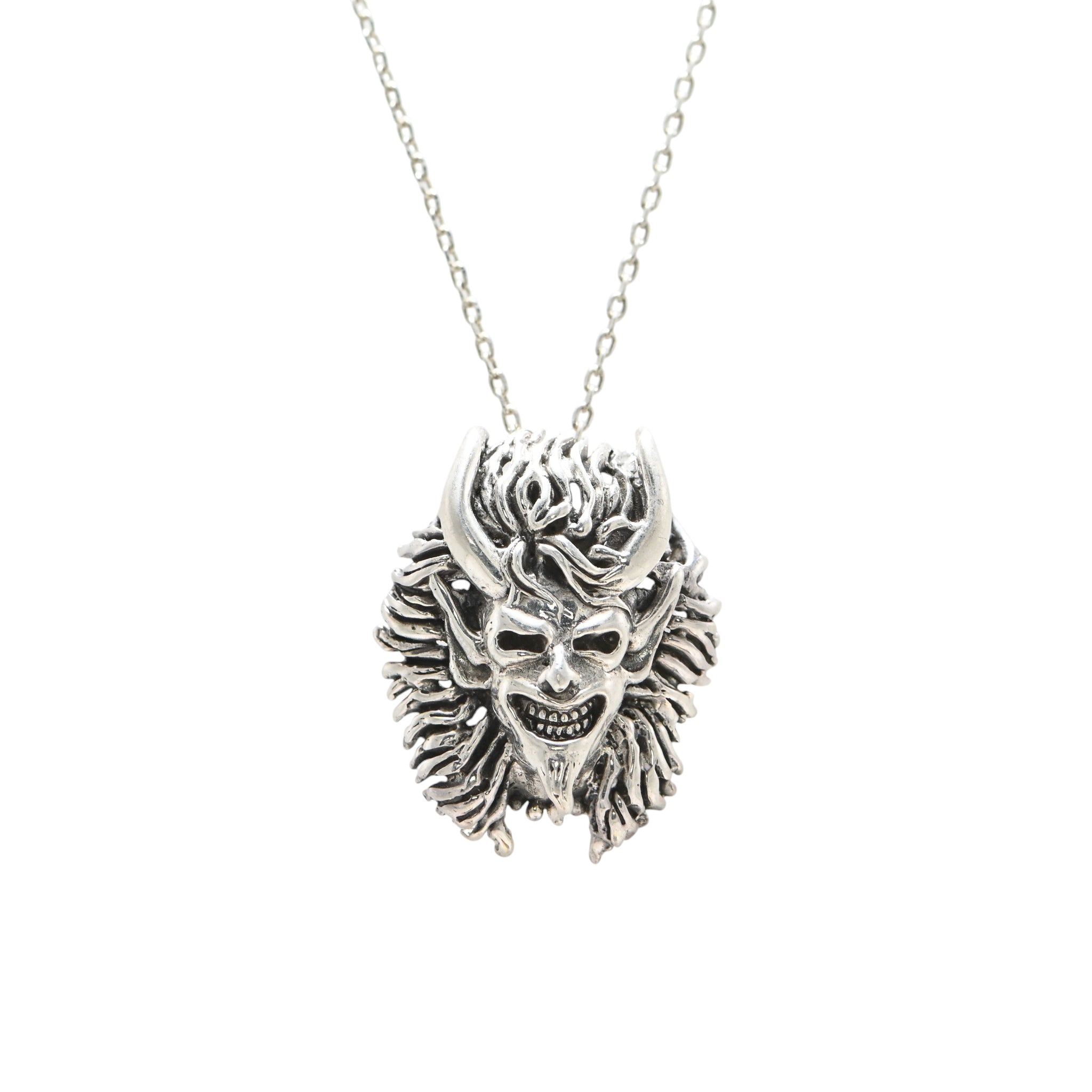 925 Sterling Silver Demon Mask Pendant Necklace Unisex Wear