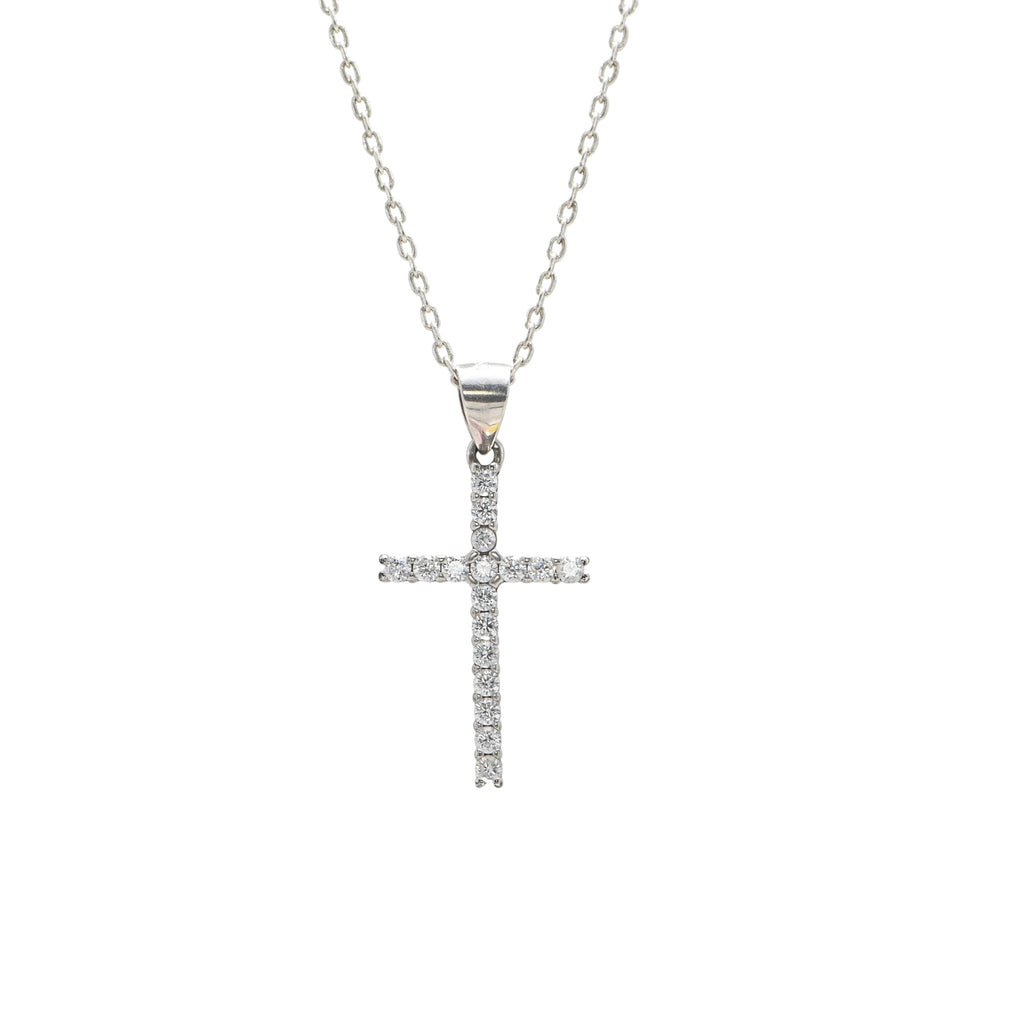 925 Sterling Silver Round Cubic Zirconia Necklace Cross Pendant