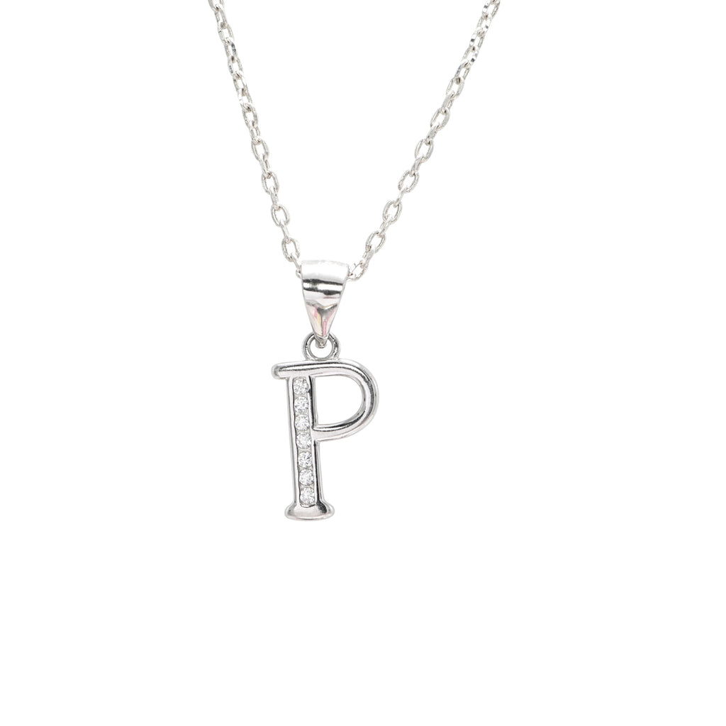 925 Sterling Silver CZ P Letter Pendant Necklace Everyday Wear