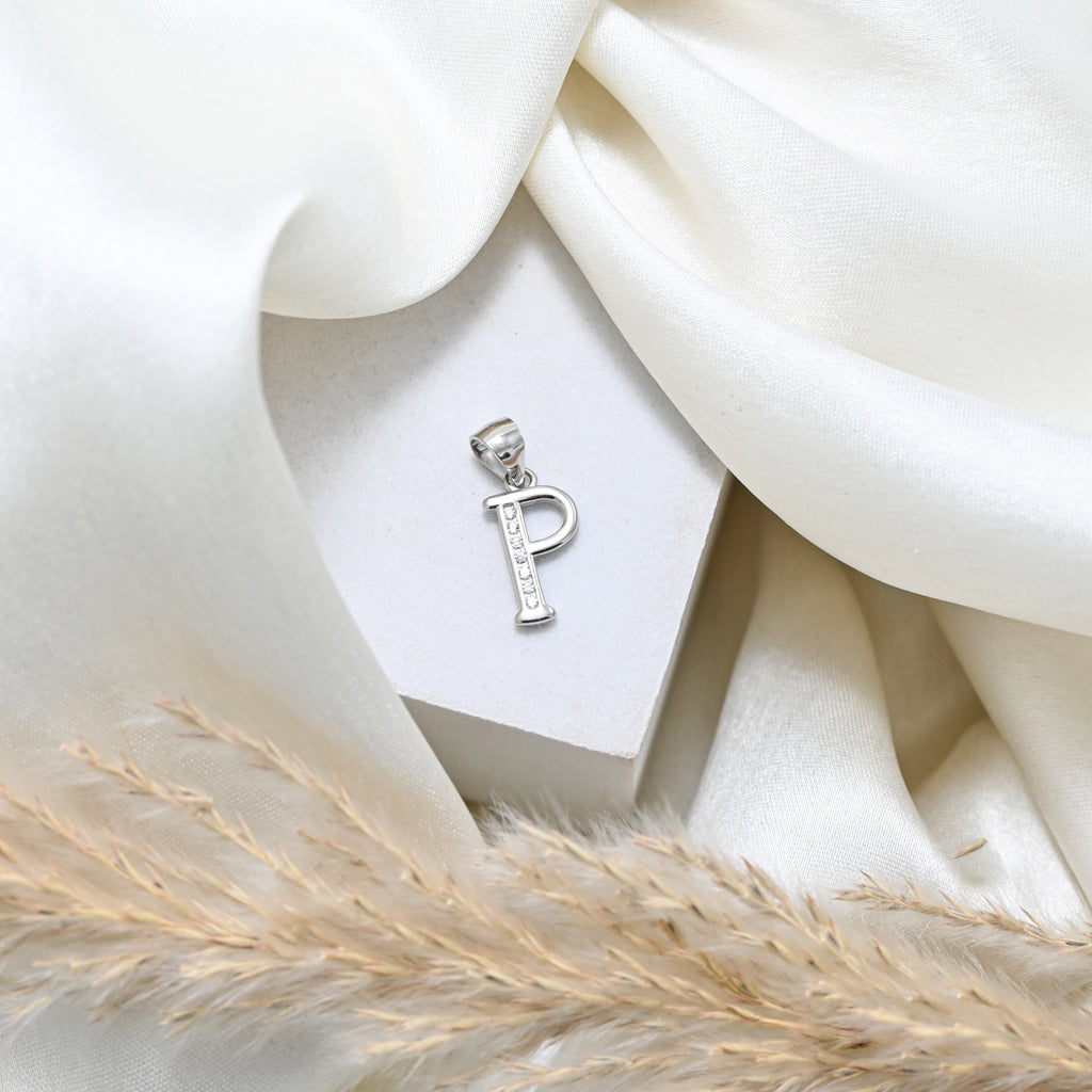 925 Sterling Silver CZ P Letter Pendant Necklace Everyday Wear
