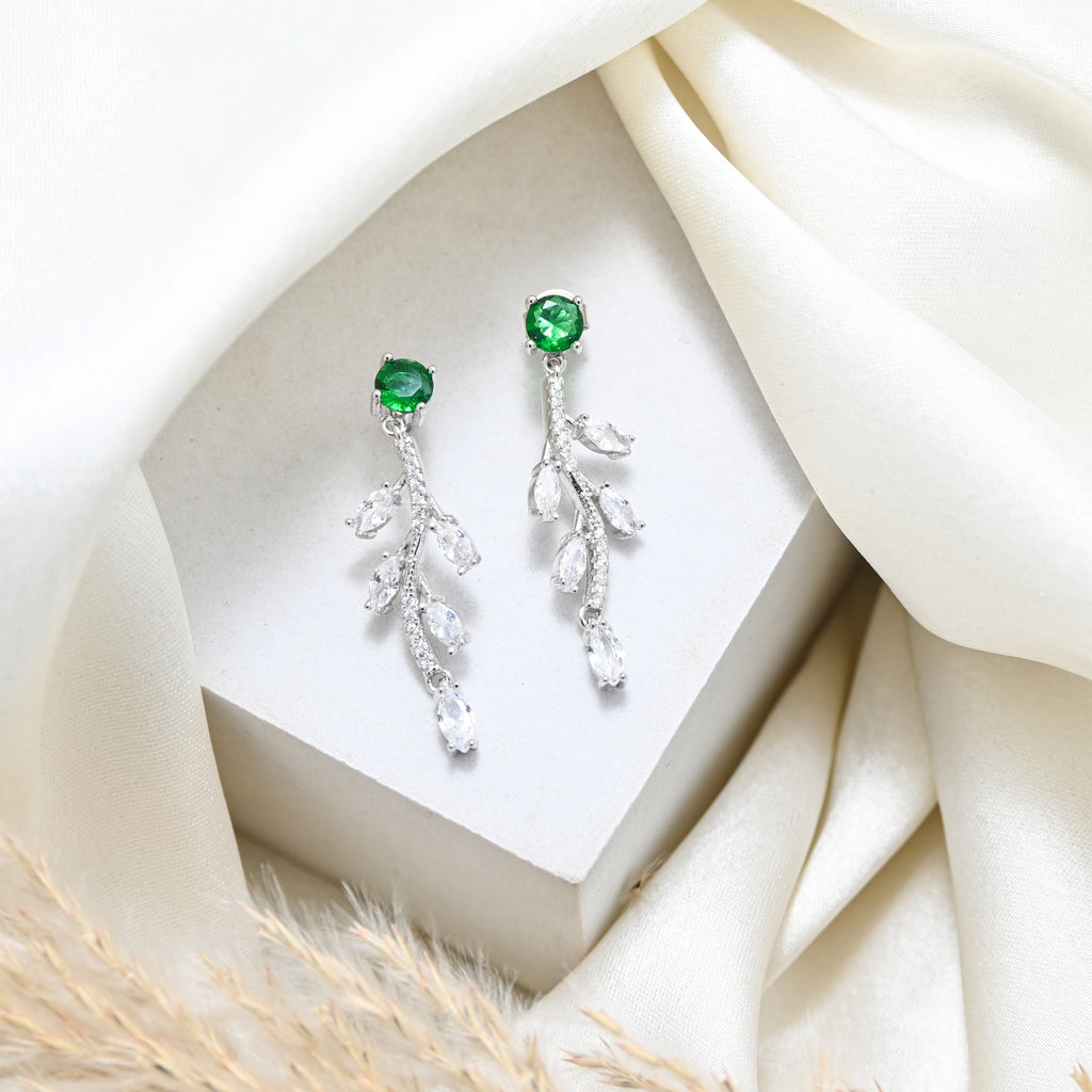 925 Sterling Silver Rhodium CZ Round Earrings Wedding Wear