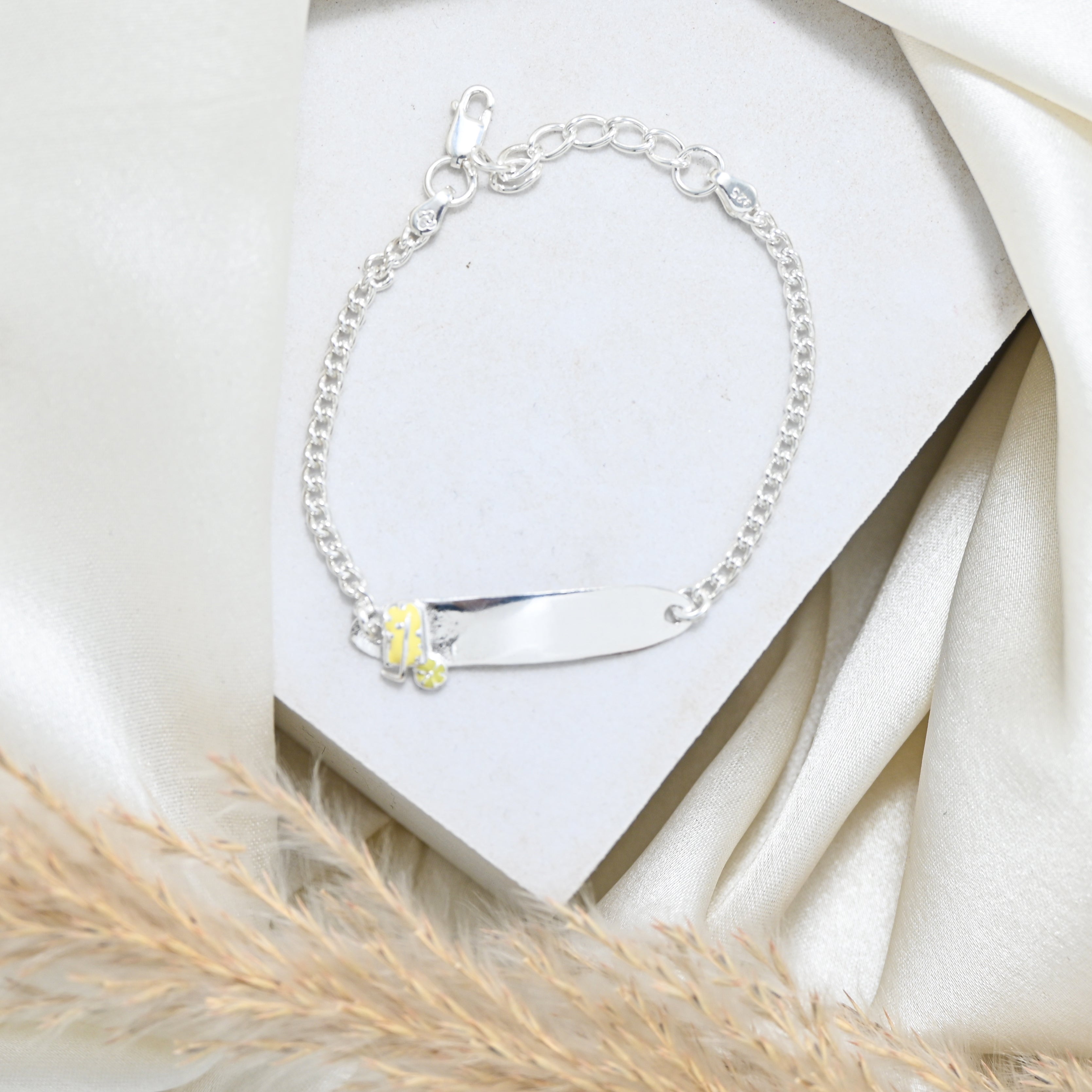 Cute Baby Girl Yellow Bracelet in 925 Sterling Silver Adjustable Chain