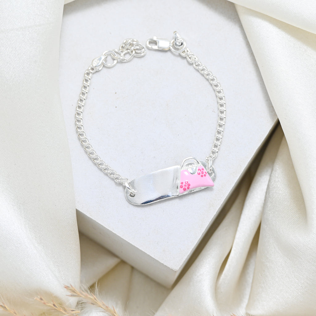 Cute Baby Girl Pink Bracelet in 925 Sterling Silver Adjustable Chain