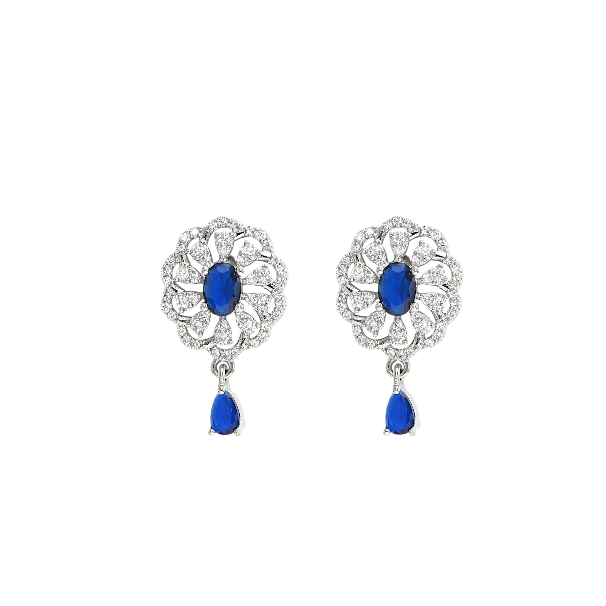 Elegant Blue CZ Necklace & Earring Set in 925 Sterling Silver – Rhodium Plated