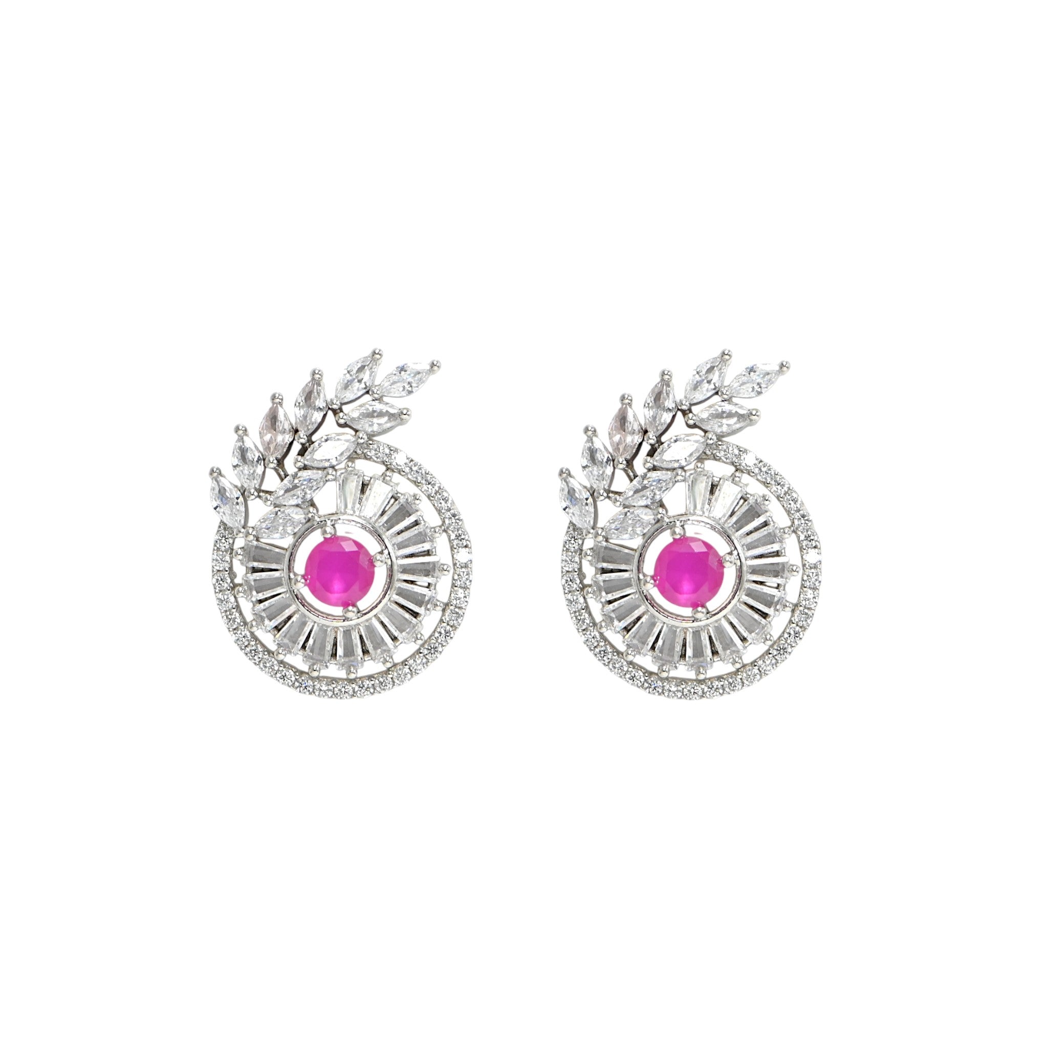 Handmade 925 Sterling Silver Pink CZ Jewelry Set, Wedding & Party Wear