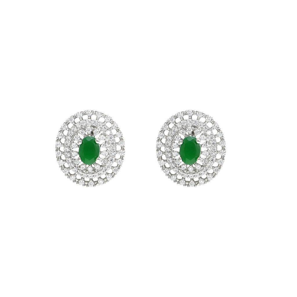 Minimalist Green CZ Pendant & Earring Set, 925 Sterling Silver Daily Wear Jewelry