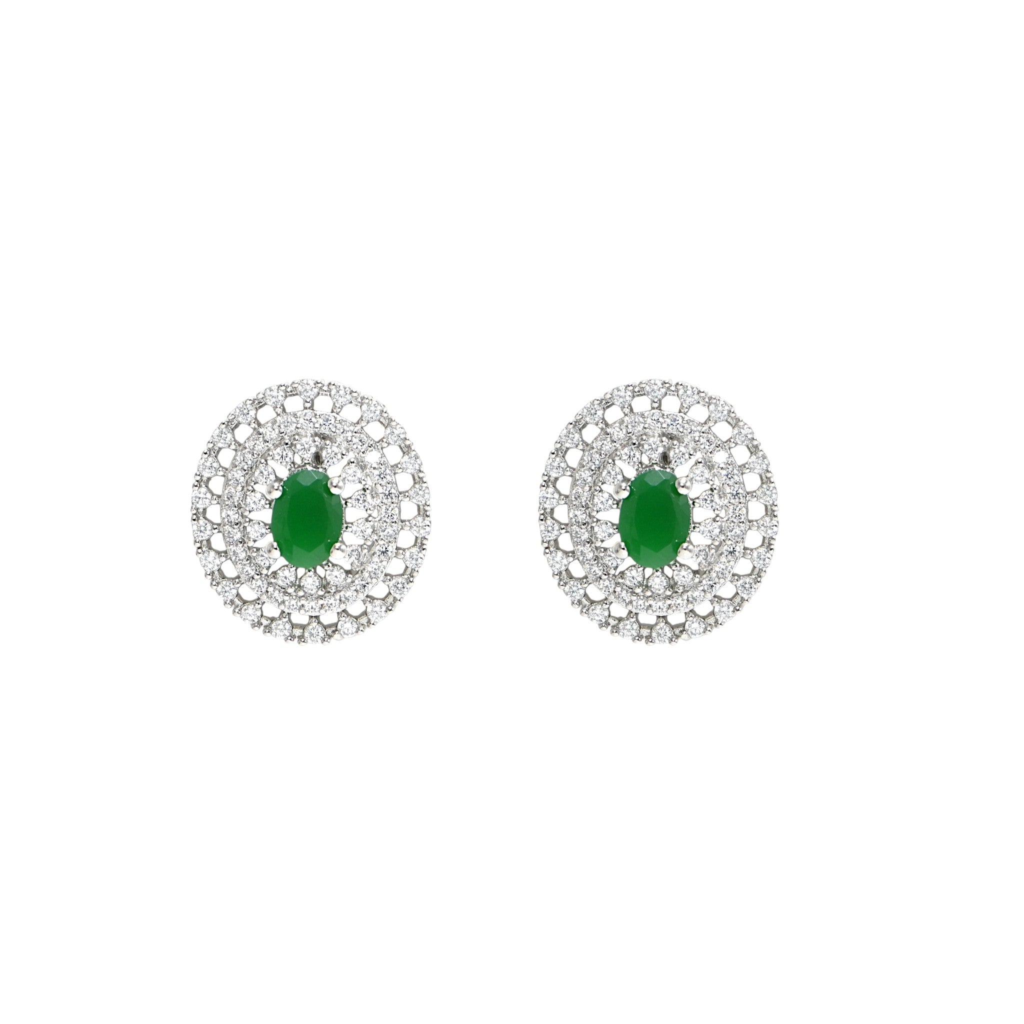 Minimalist Green CZ Pendant & Earring Set, 925 Sterling Silver Daily Wear Jewelry