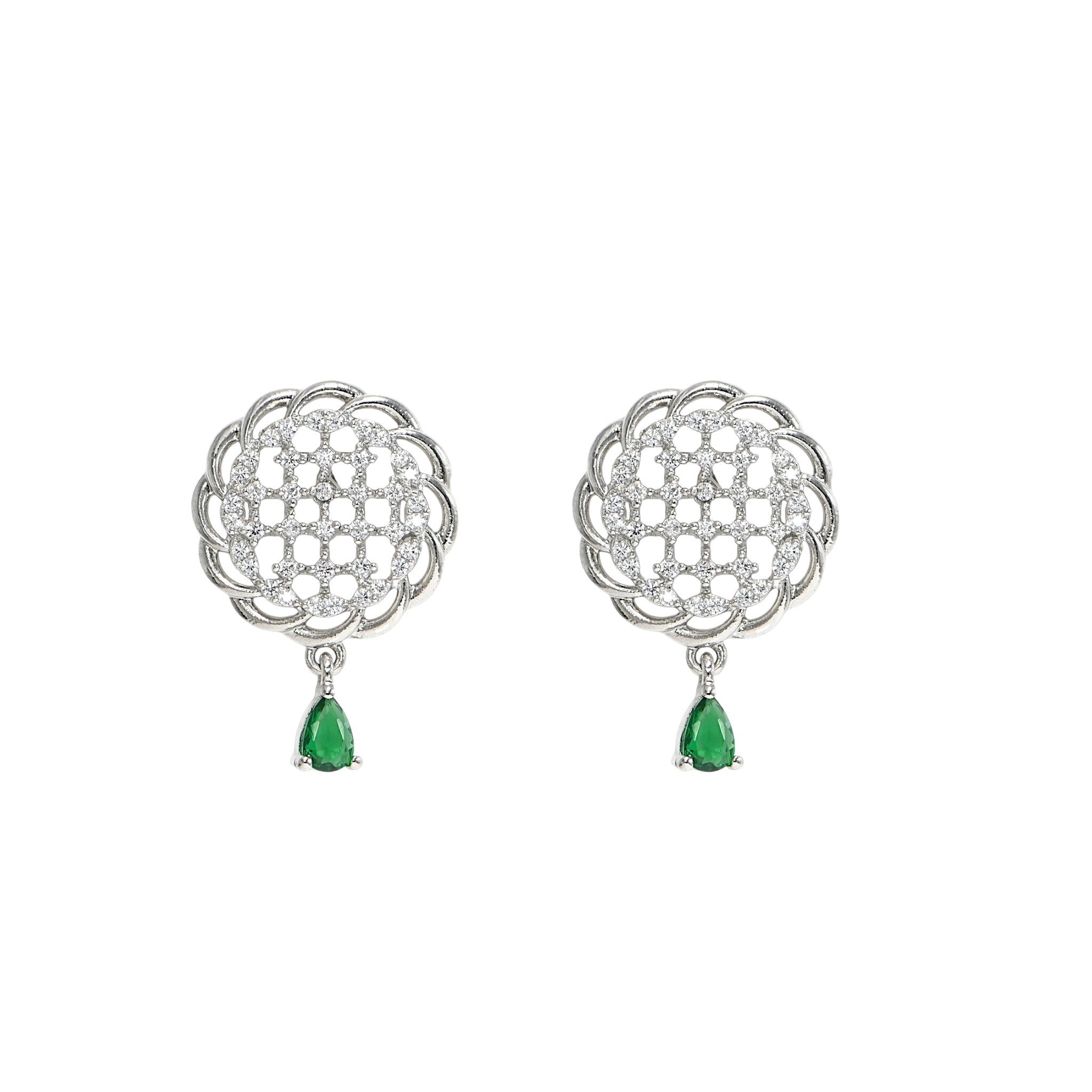 Elegant Green CZ Pendant with Earrings, 925 Silver Anniversary Gift Set