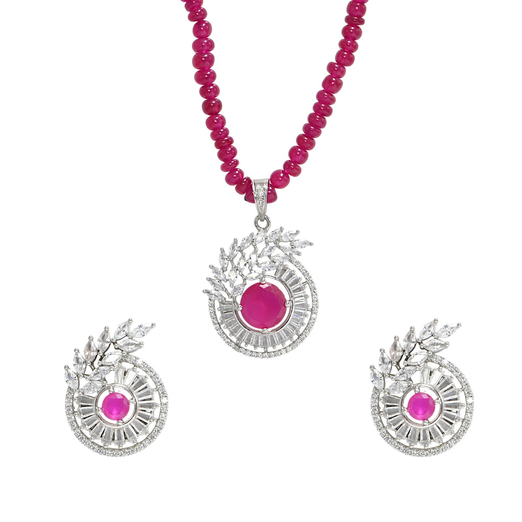 Handmade 925 Sterling Silver Pink CZ Jewelry Set, Wedding & Party Wear