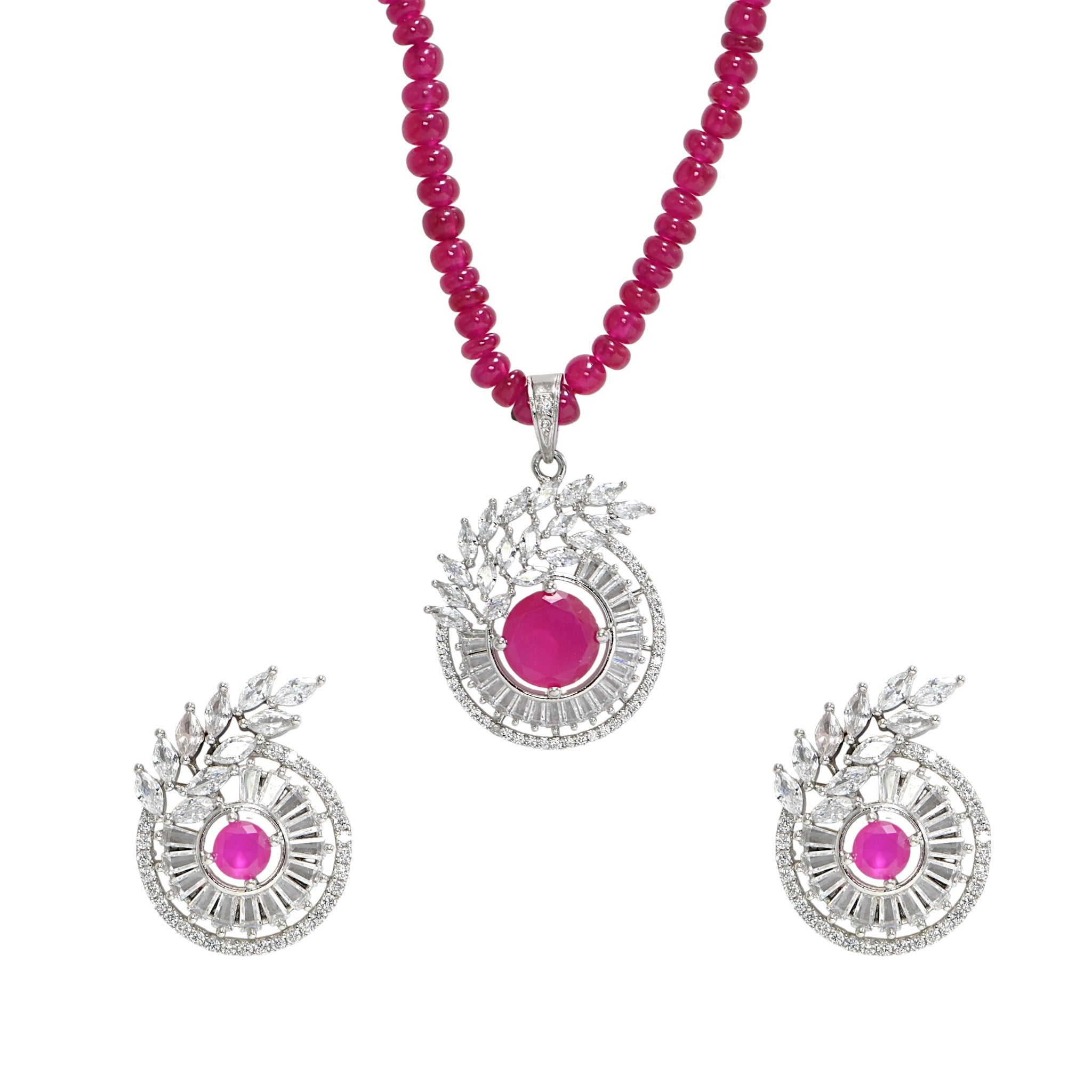 Handmade 925 Sterling Silver Pink CZ Jewelry Set, Wedding & Party Wear