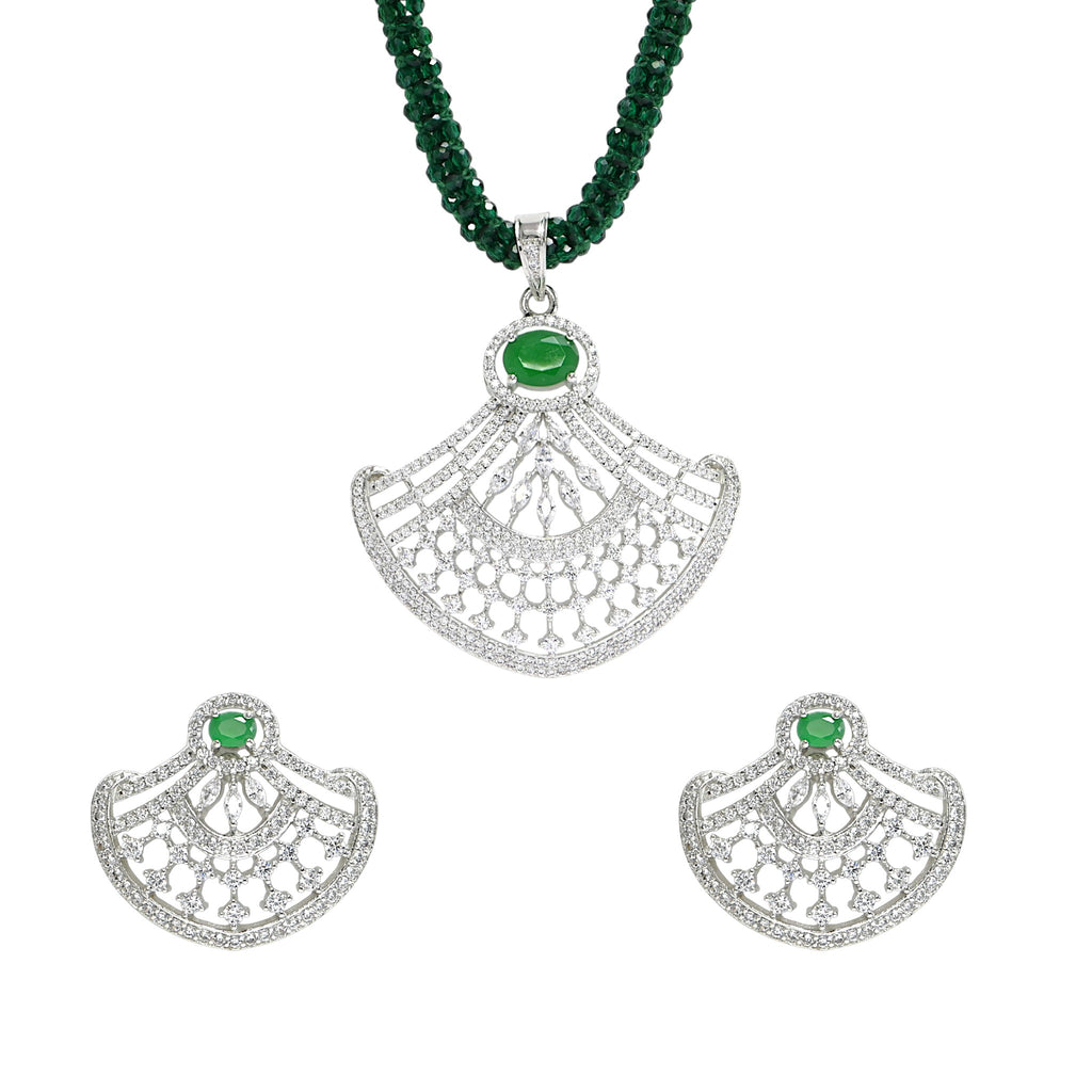 Classic Green CZ Jewelry Set in 925 Sterling Silver, Gift for Wife / Girlfriend