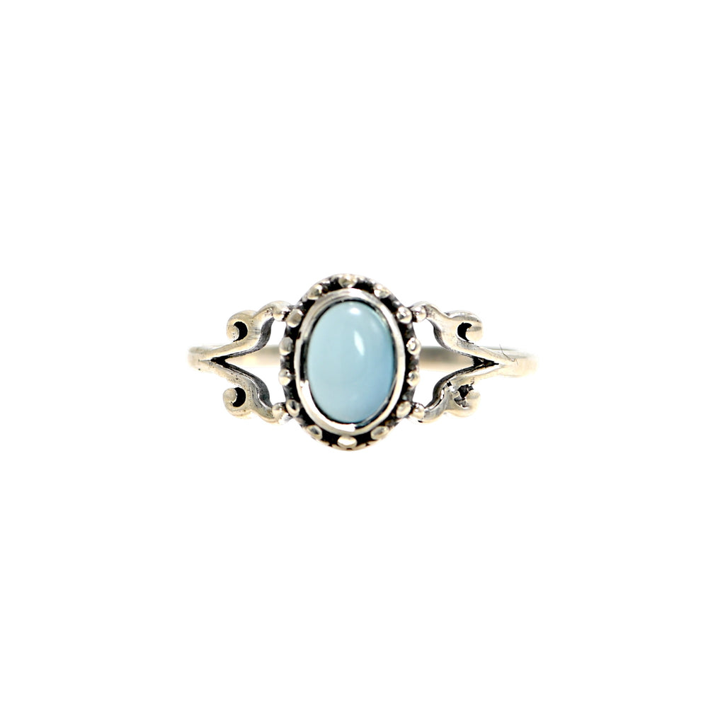 925 Sterling Silver Blue Larimar Ring, Oval Brilliant Cut Larimar Gemstone