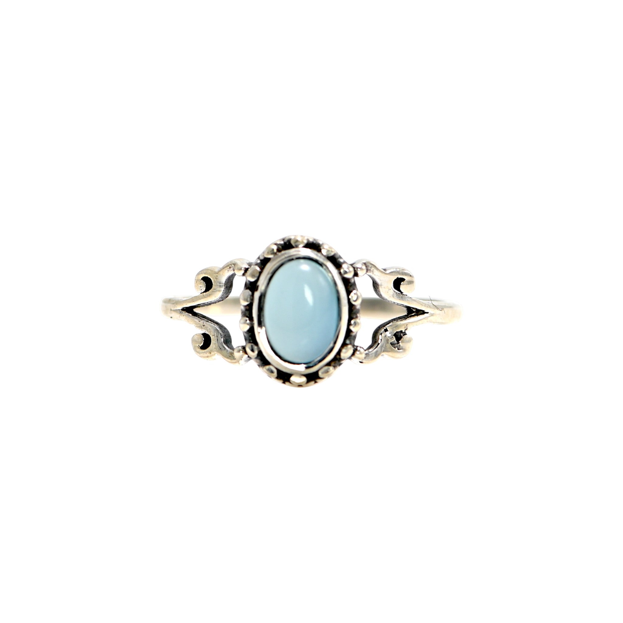 925 Sterling Silver Blue Larimar Ring, Oval Brilliant Cut Larimar Gemstone