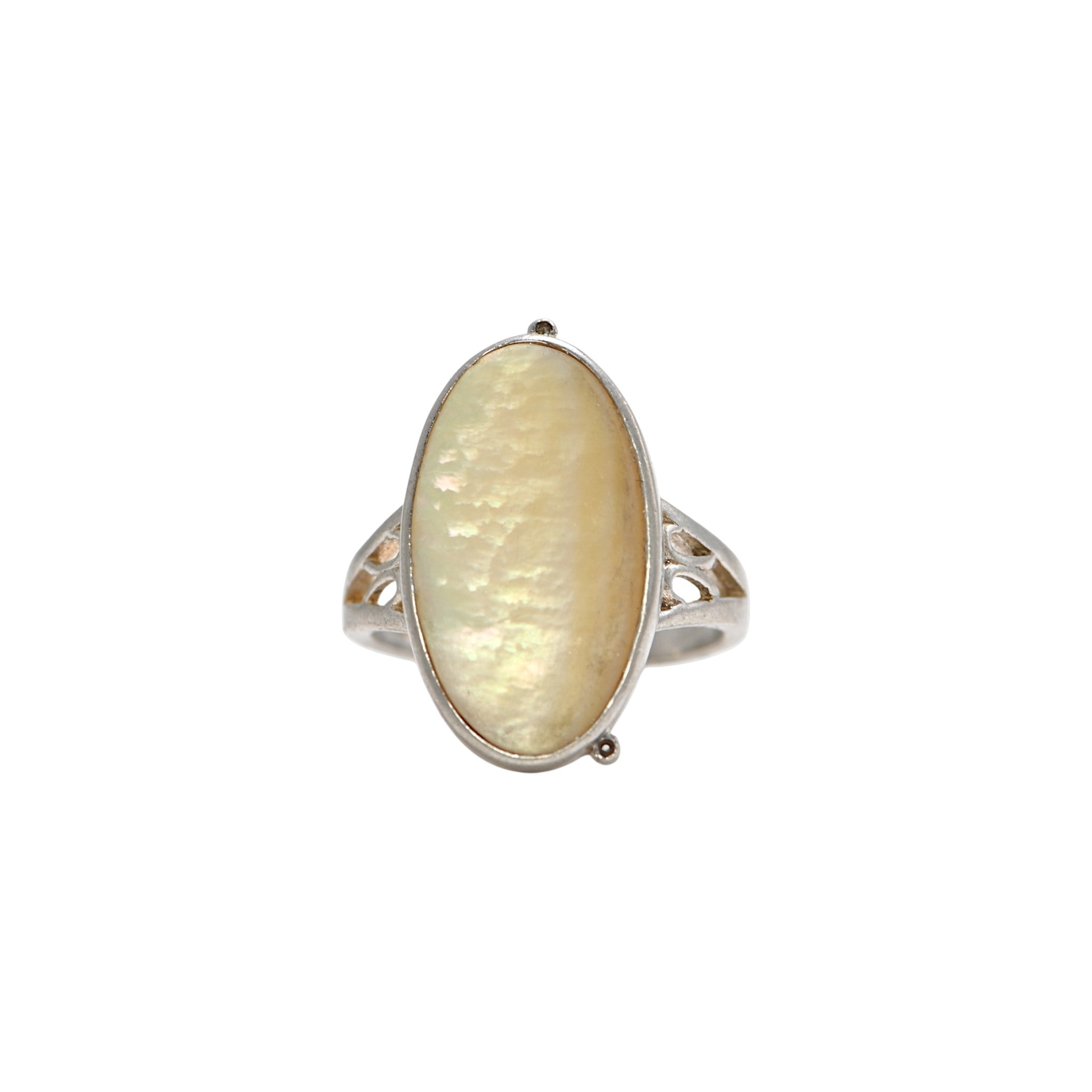 925 Sterling Silver White Baltic Amber Ring, Oval Brilliant Cut