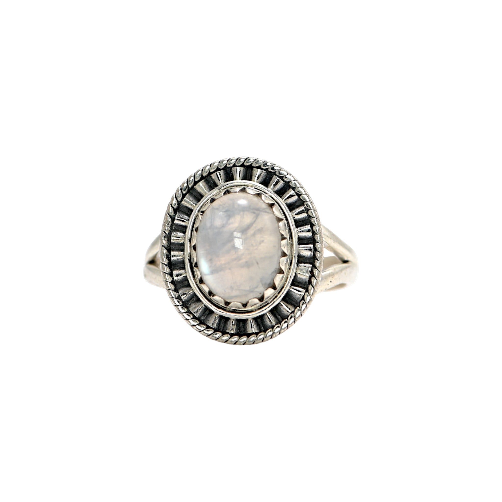 925 Sterling Silver Rainbow Moonstone Oxidised Turkish Finish Antique Style Ring