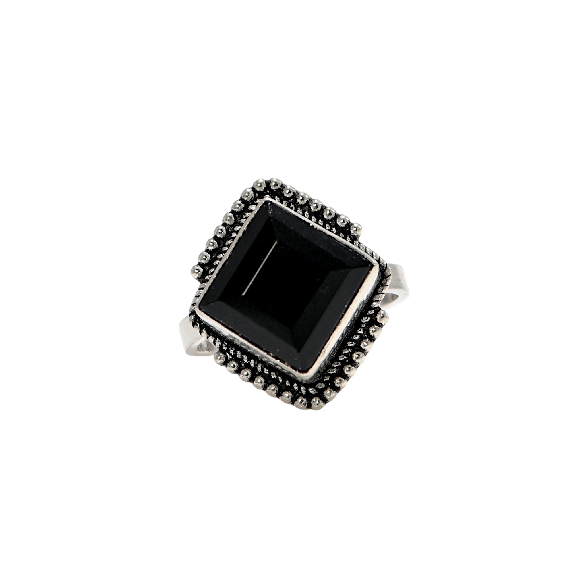 925 Sterling Silver Black Onyx Ring, Square Brilliant Cut