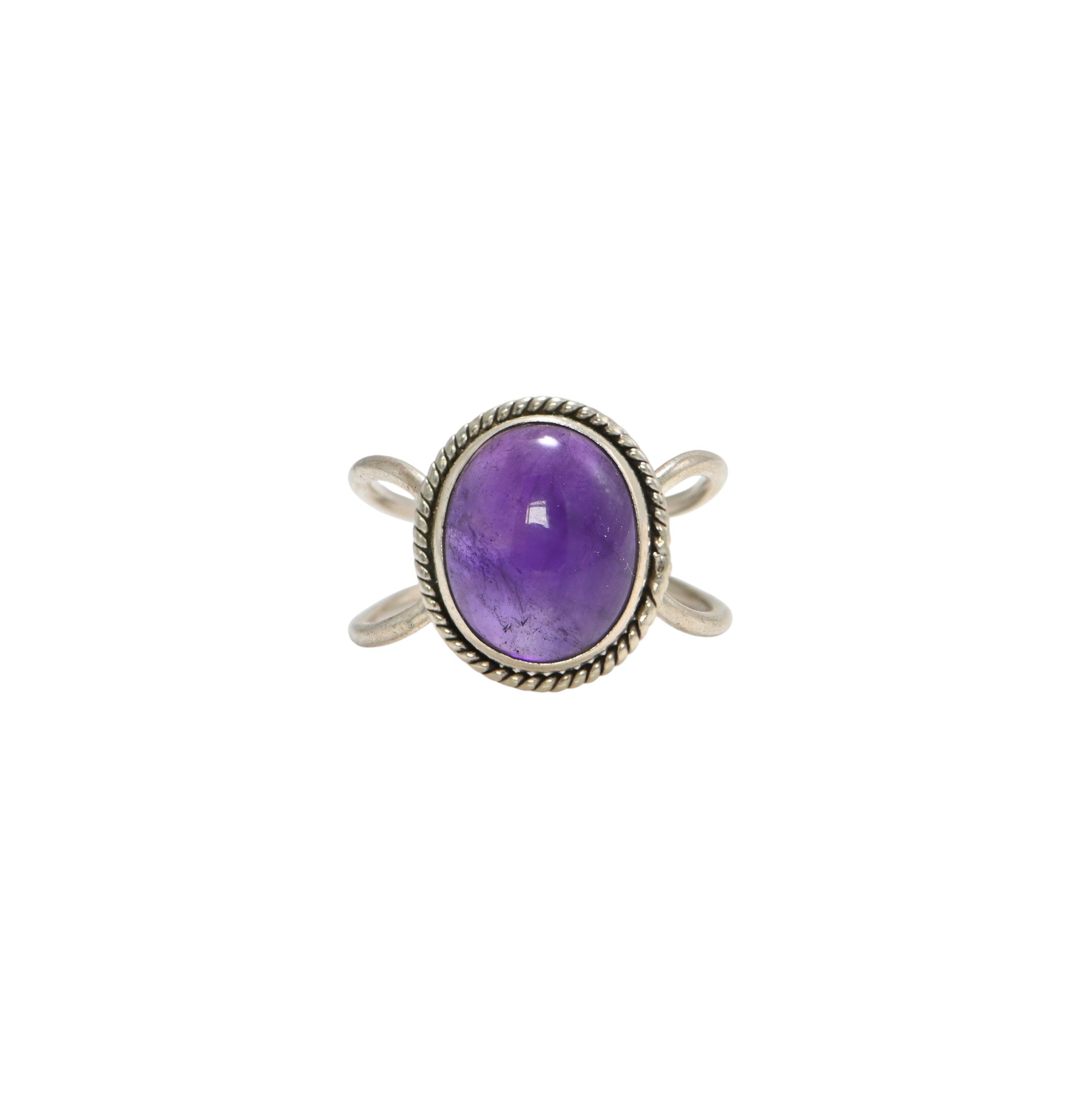925 Sterling Silver Oval Amethyst Ring – Brilliant Cut with Oxidised Turkish Finish