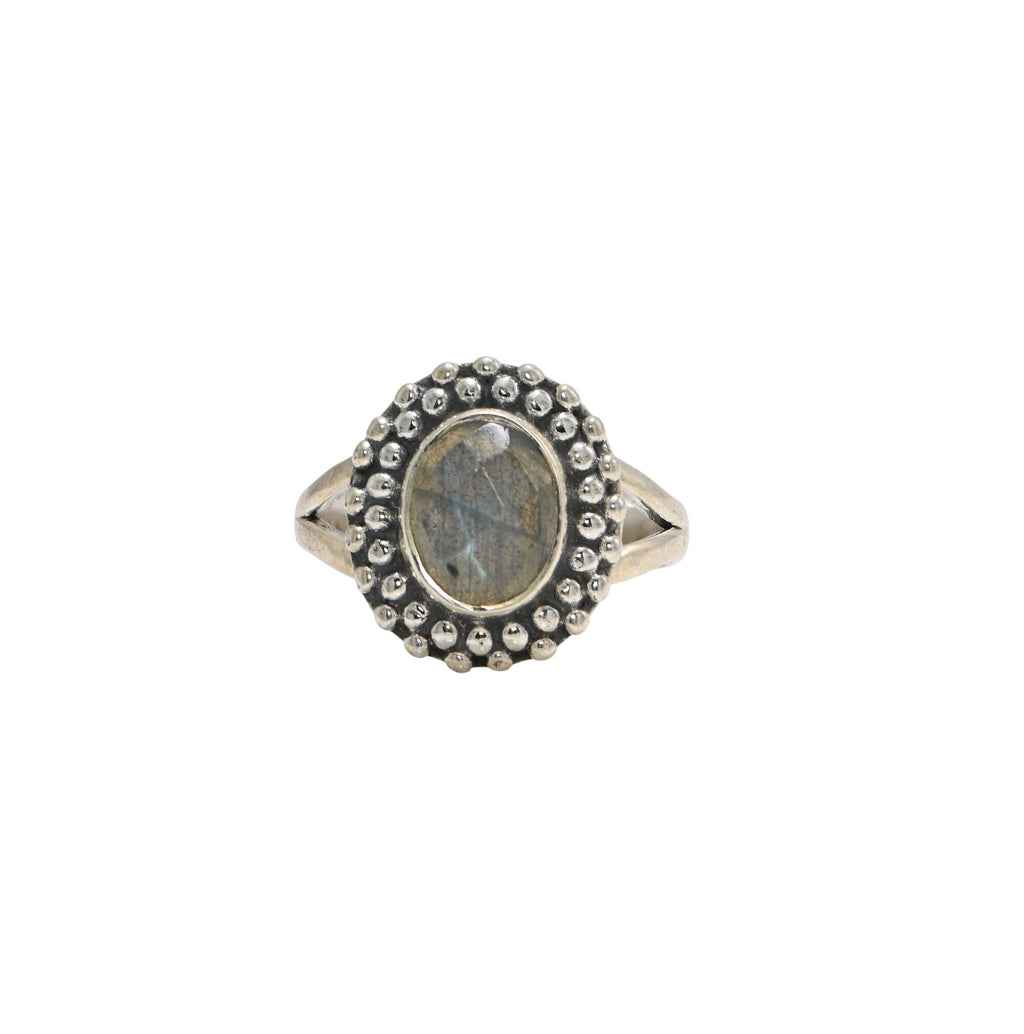 925 Sterling Silver Oval Labradorite Ring – Brilliant Cut with Oxidised Turkish Finish