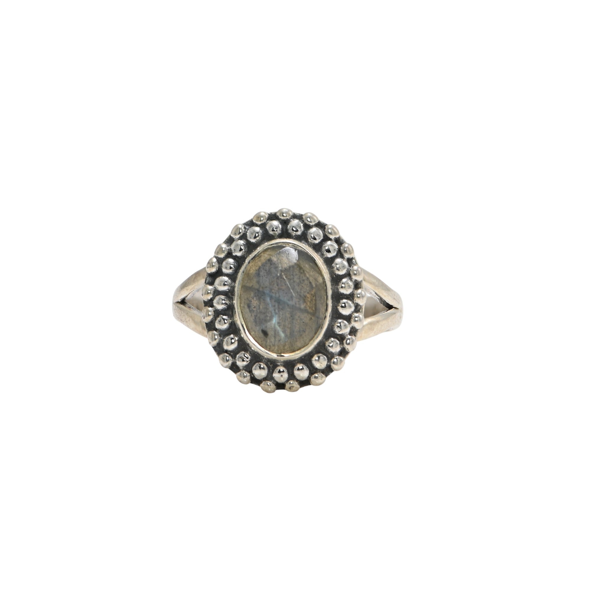 925 Sterling Silver Oval Labradorite Ring – Brilliant Cut with Oxidised Turkish Finish