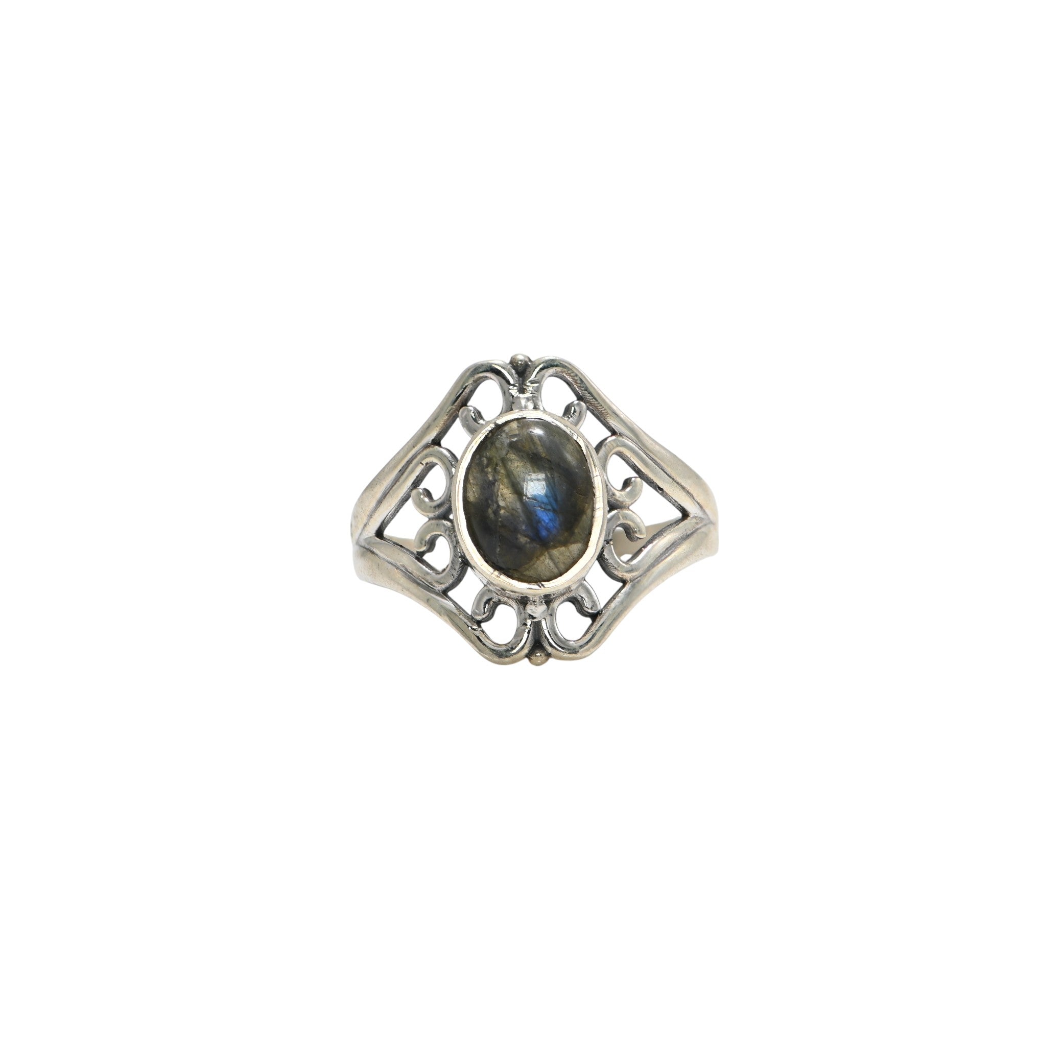 925 Sterling Silver Oval Labradorite Ring – Brilliant Cut with Oxidised Turkish Finish