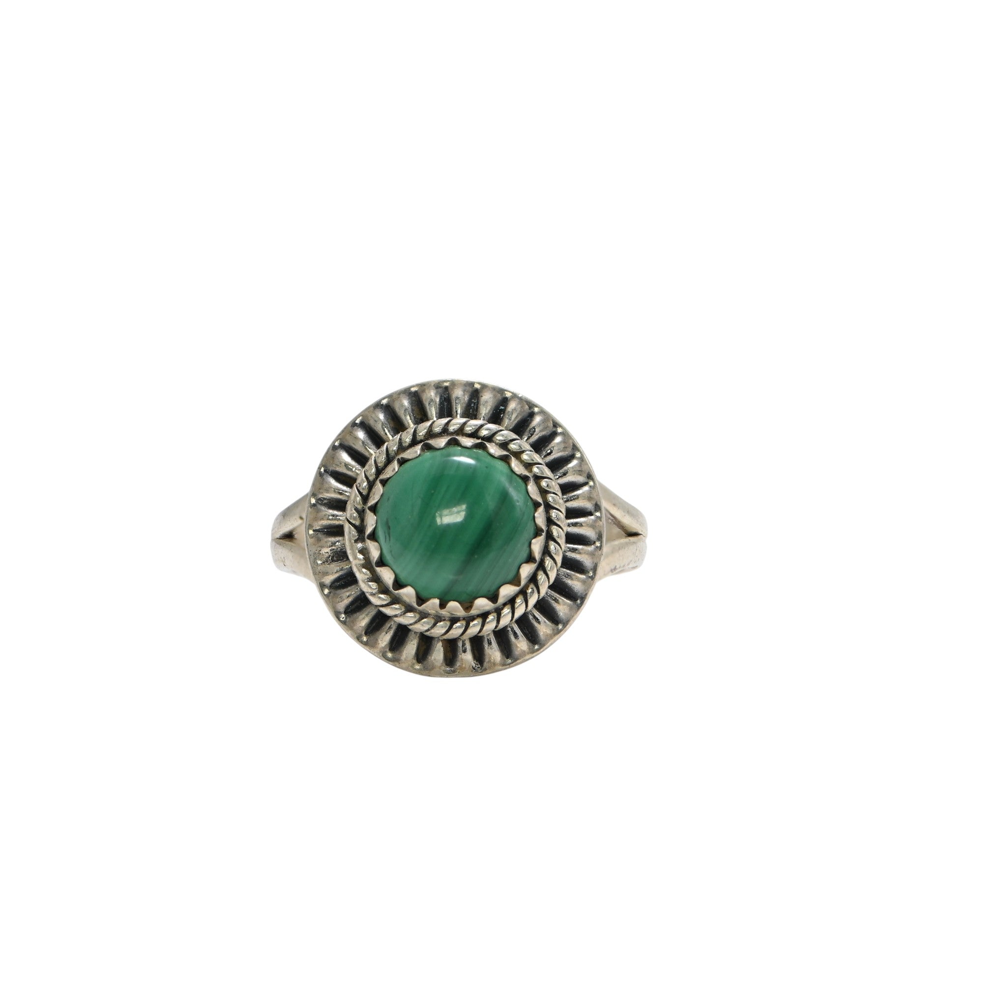 925 Sterling Silver Green Malachite Ring, Round Brilliant Cut