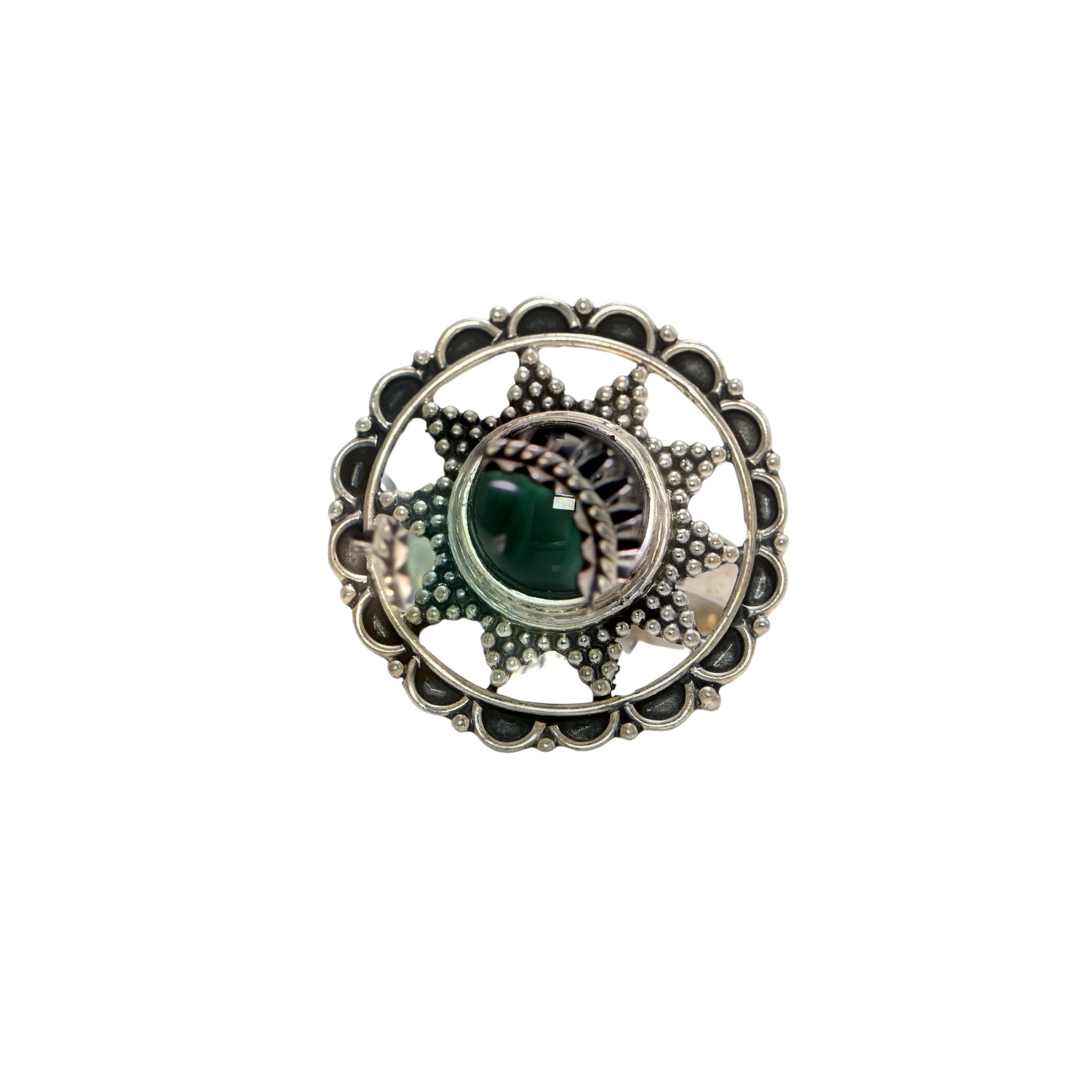 925 Sterling Silver Round Black Onyx Ring – Brilliant Cut with Oxidised Turkish Finish