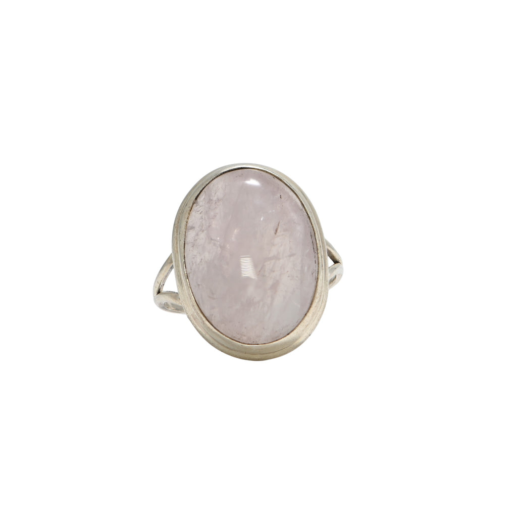 925 Sterling Silver Rose Quartz Ring, Oval Brilliant Cut Gemstone Ring