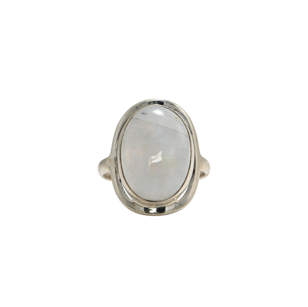 925 Sterling Silver Oval Rainbow Moonstone Ring – Brilliant Cut with Oxidised Turkish Finish