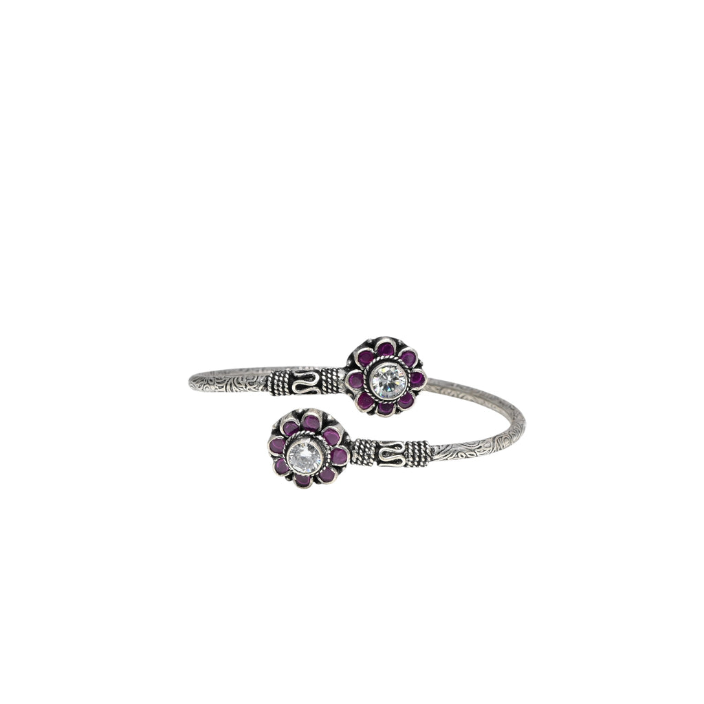 925 Sterling Silver Cubic Zirconia & Red Garnet Bracelet Round Bracelet