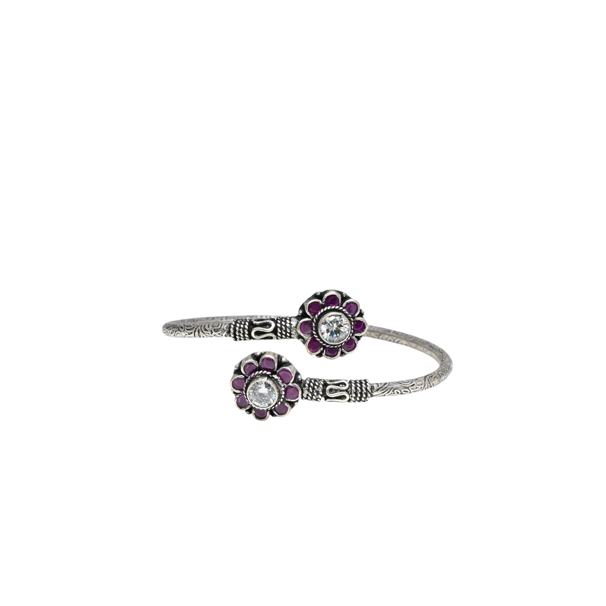 925 Sterling Silver Cubic Zirconia & Red Garnet Bracelet Round Bracelet