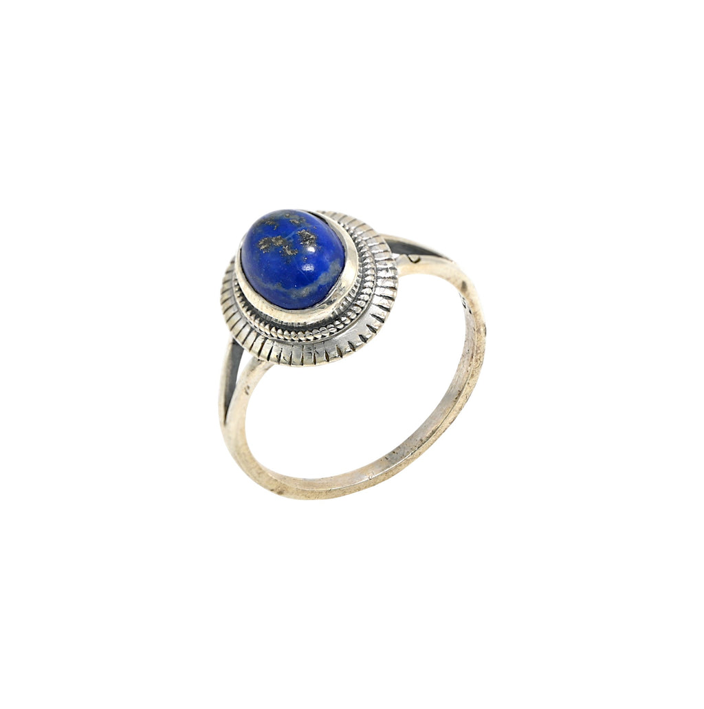 925 Sterling Silver Oval Lapis Lazuli Ring – Brilliant Cut with Oxidised Turkish Finish