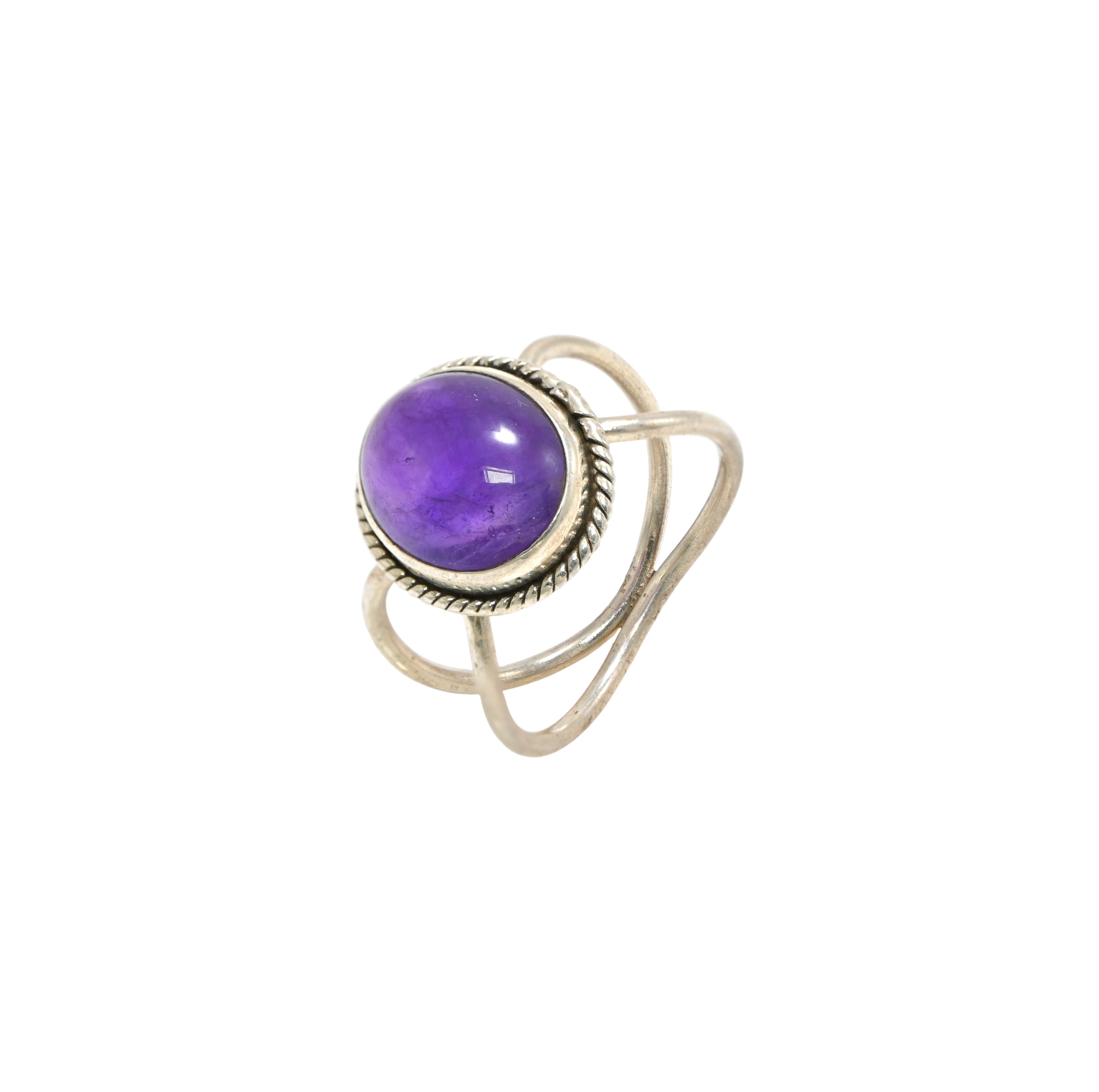 925 Sterling Silver Oval Amethyst Ring – Brilliant Cut with Oxidised Turkish Finish