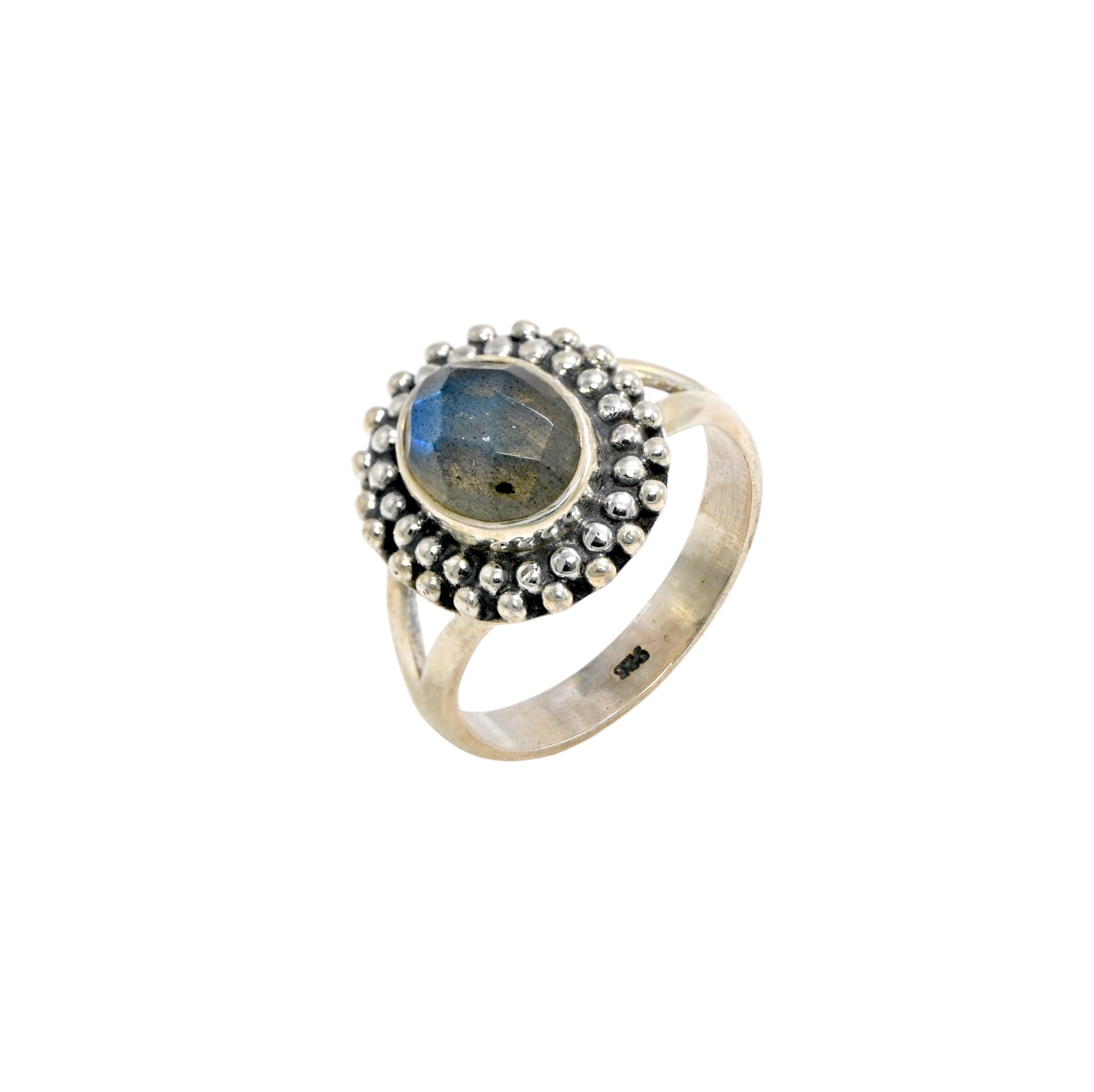 925 Sterling Silver Oval Labradorite Ring – Brilliant Cut with Oxidised Turkish Finish