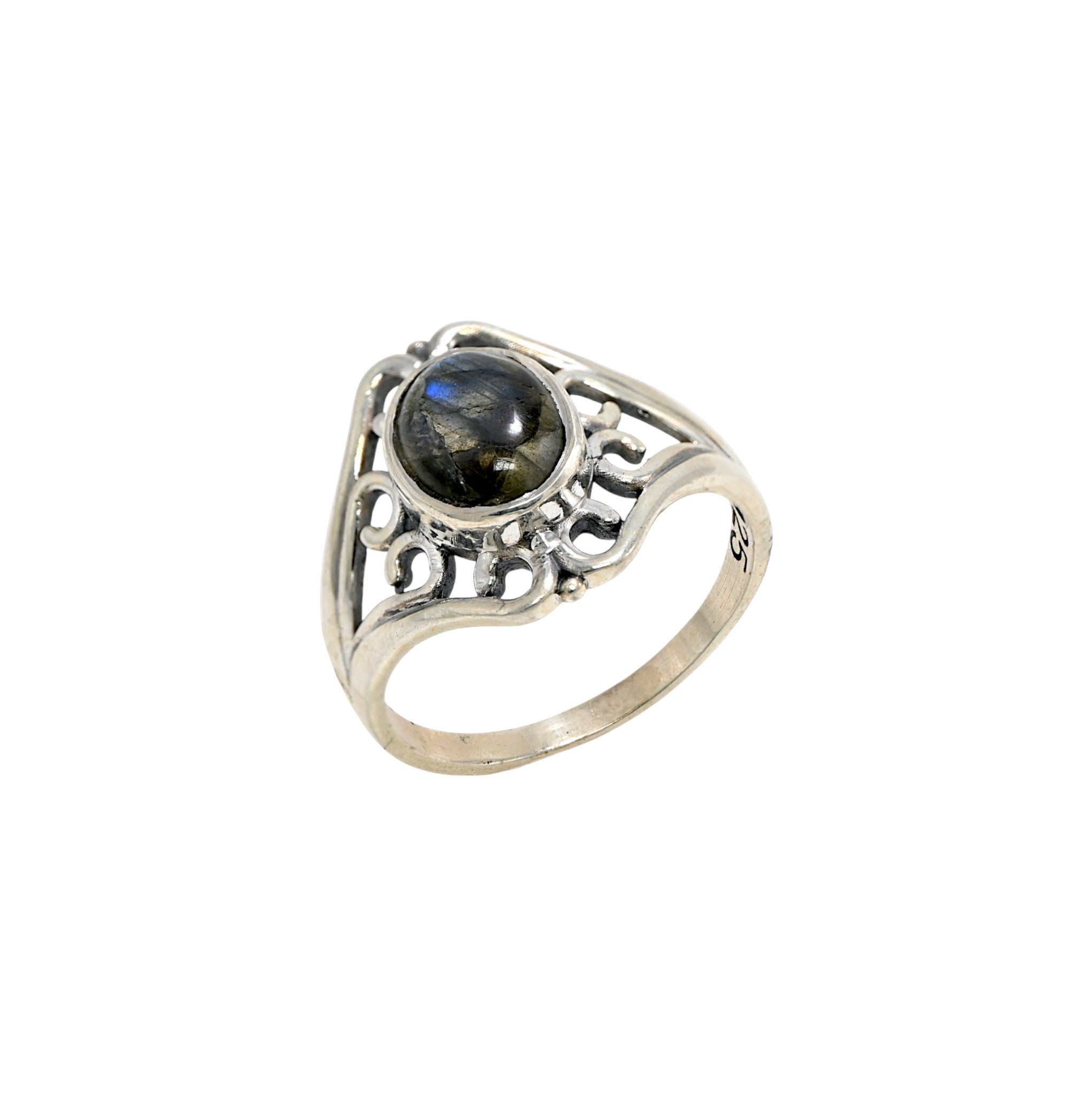 925 Sterling Silver Oval Labradorite Ring – Brilliant Cut with Oxidised Turkish Finish