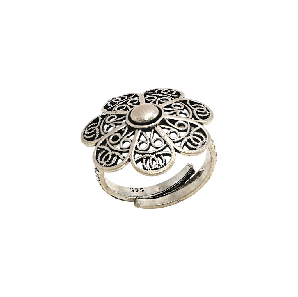 925 Sterling Silver Oxidised Turkish Finish Ring, Antique Style