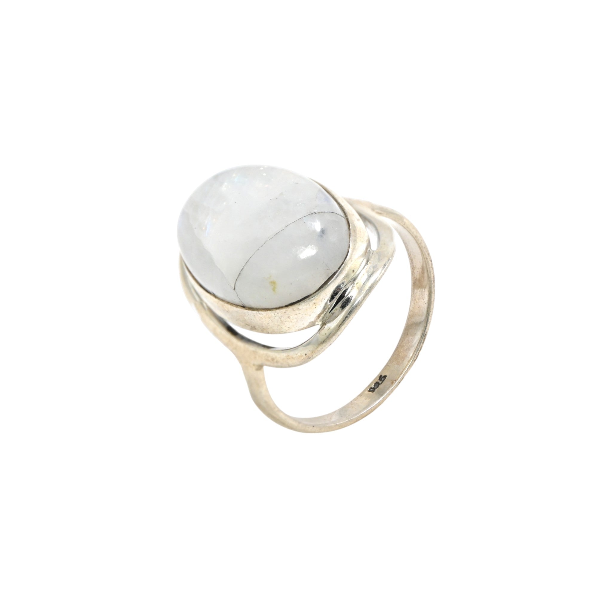 925 Sterling Silver Oval Rainbow Moonstone Ring – Brilliant Cut with Oxidised Turkish Finish