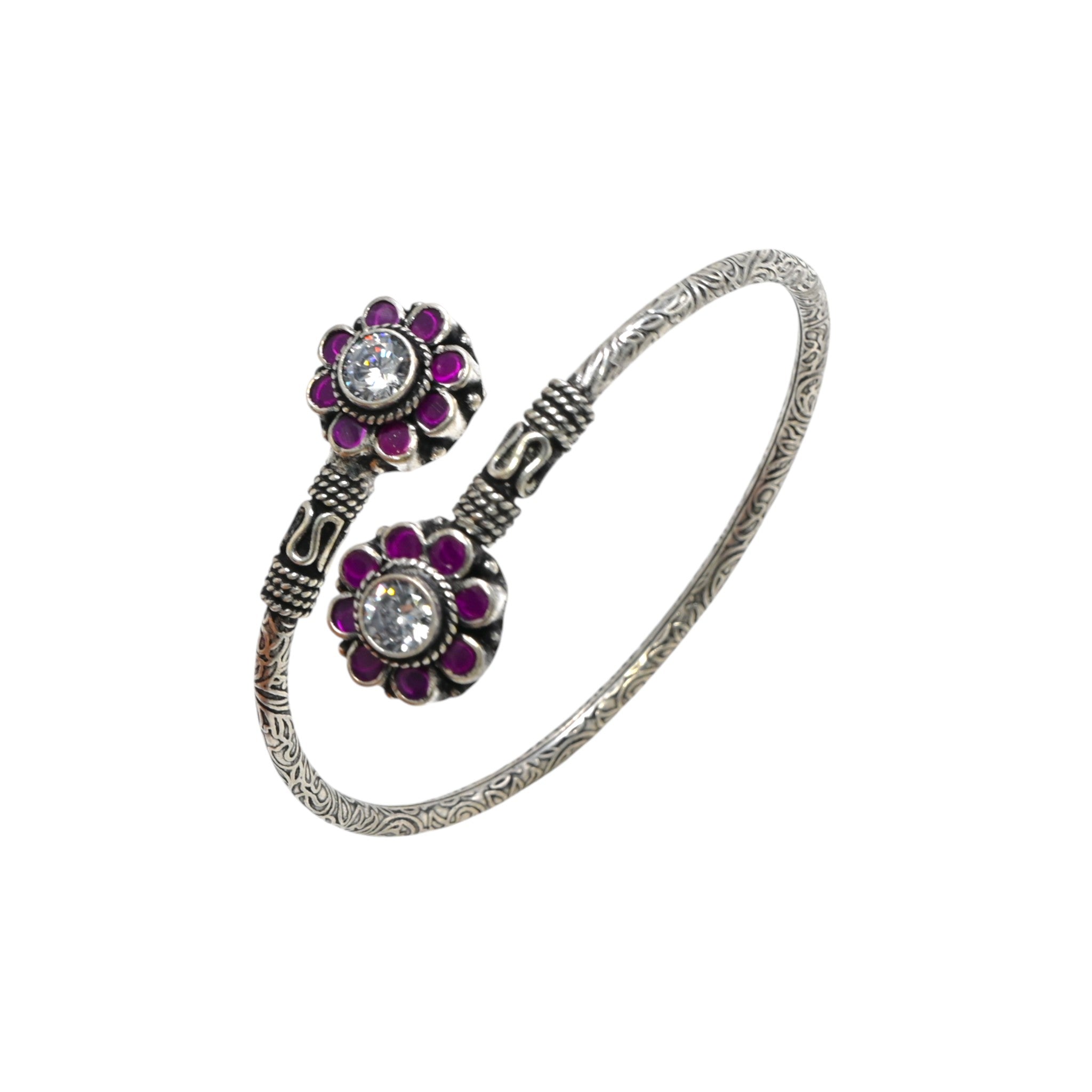 925 Sterling Silver Cubic Zirconia & Red Garnet Bracelet Round Bracelet