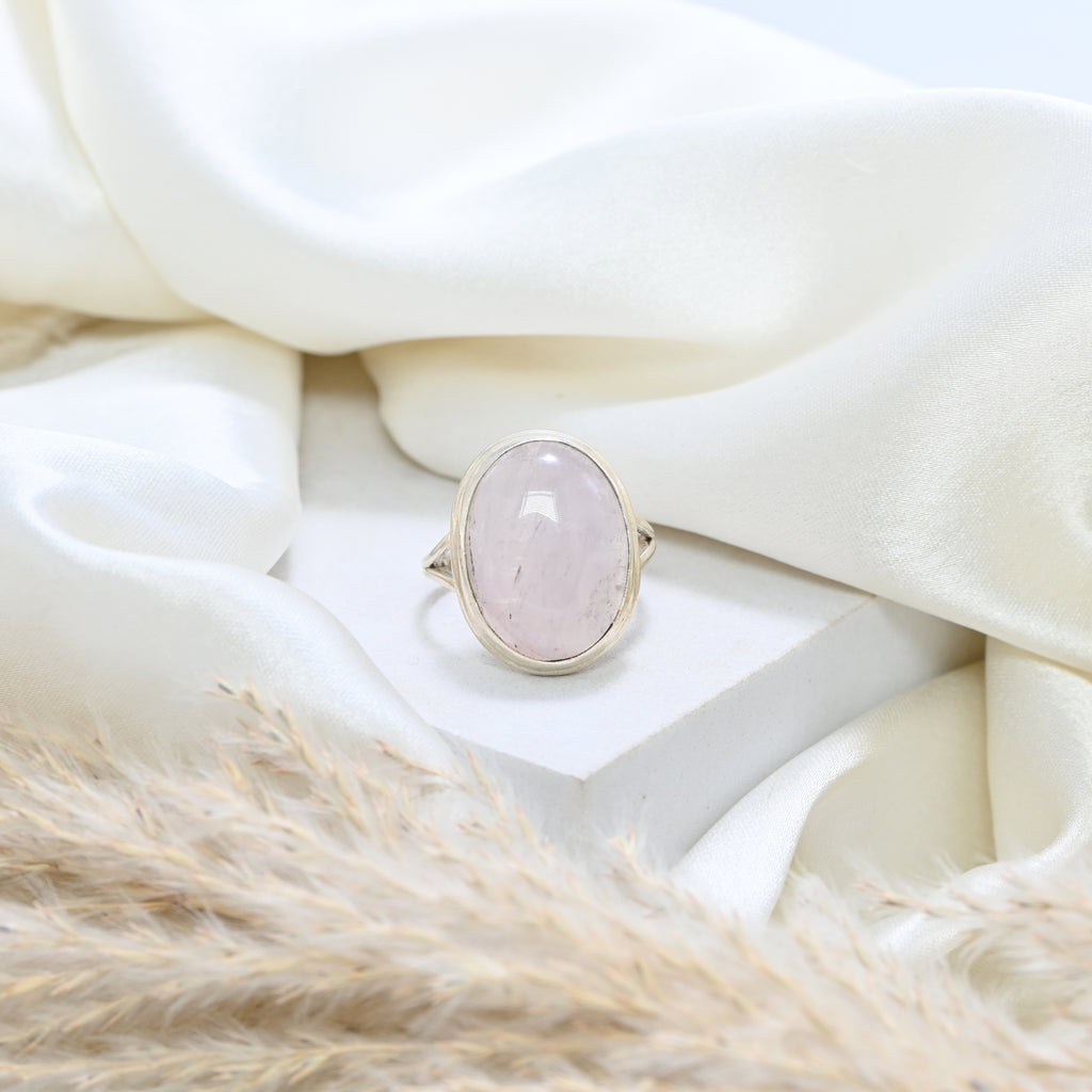 925 Sterling Silver Rose Quartz Ring, Oval Brilliant Cut Gemstone Ring