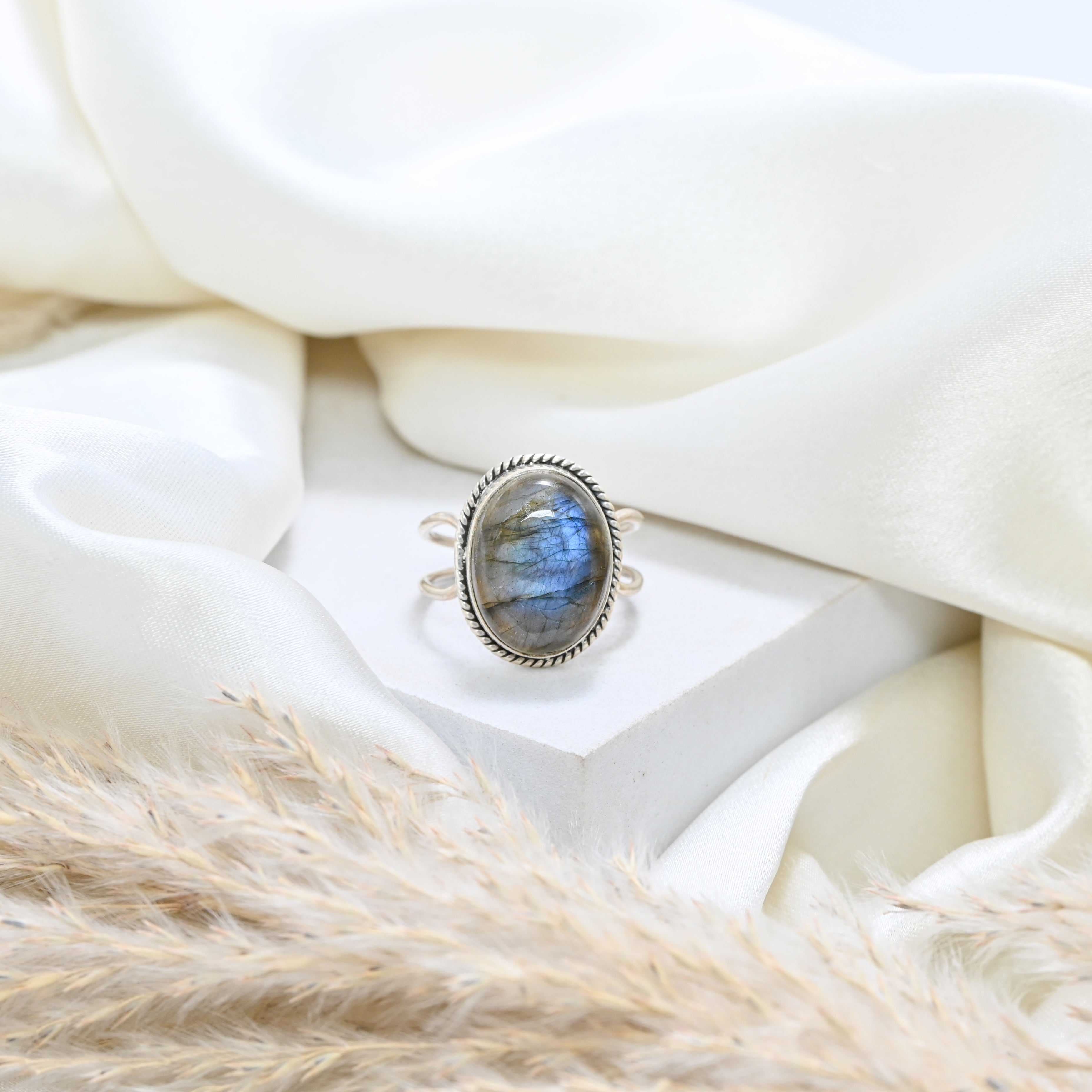 925 Sterling Silver Labradorite Ring, Oval Brilliant Cut Labradorite Gemstone Ring