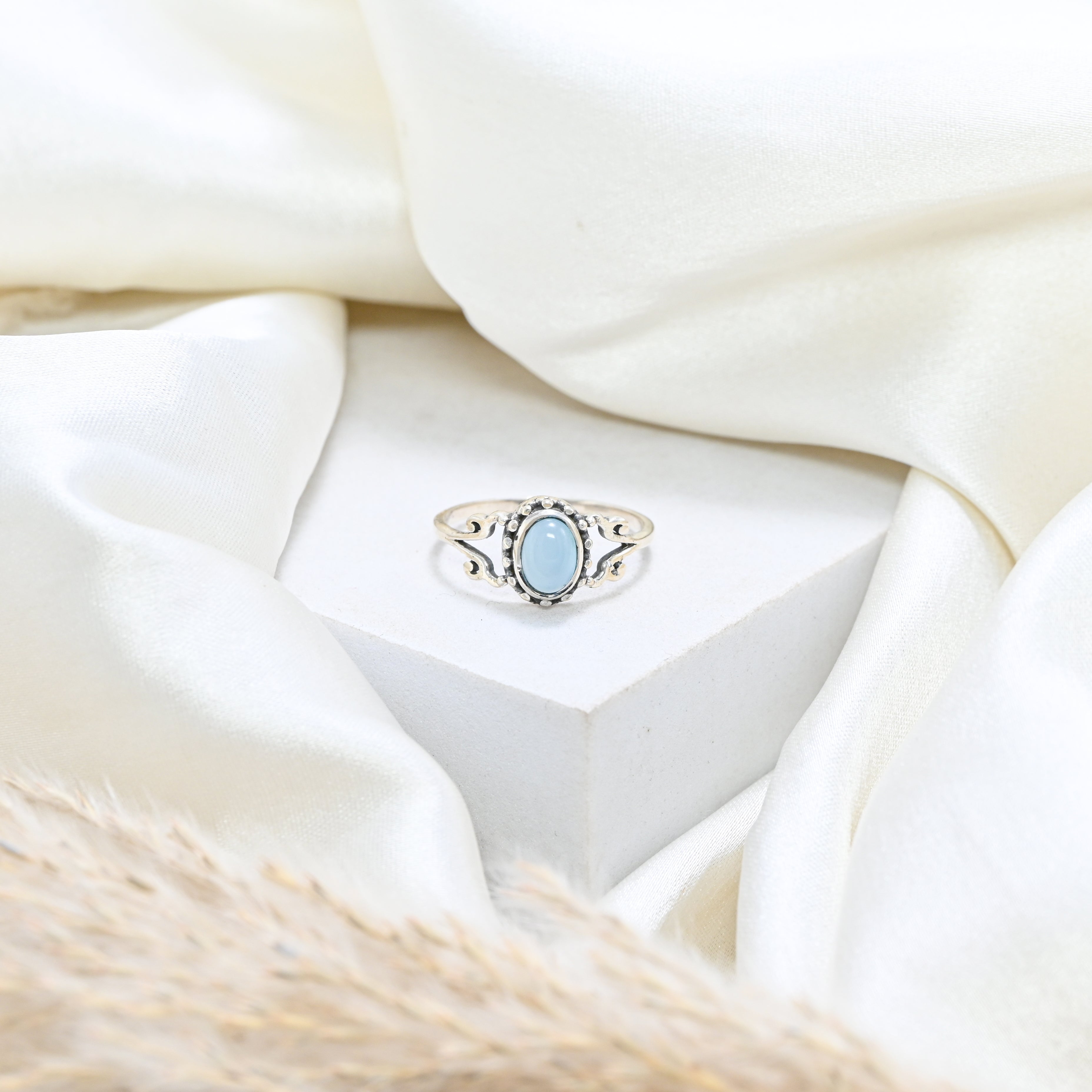 925 Sterling Silver Blue Larimar Ring, Oval Brilliant Cut Larimar Gemstone