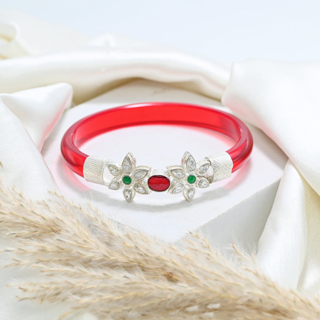 925 Sterling Silver Kundan Bangle Traditional Handcrafted Ethnic Wedding Wear