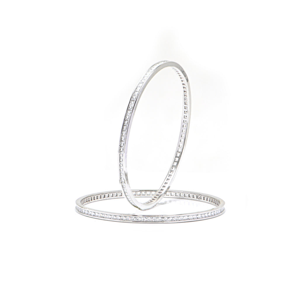 Timeless 925 Silver CZ Bangle – Round Brilliant Stones, Rhodium Polished Everyday Wear