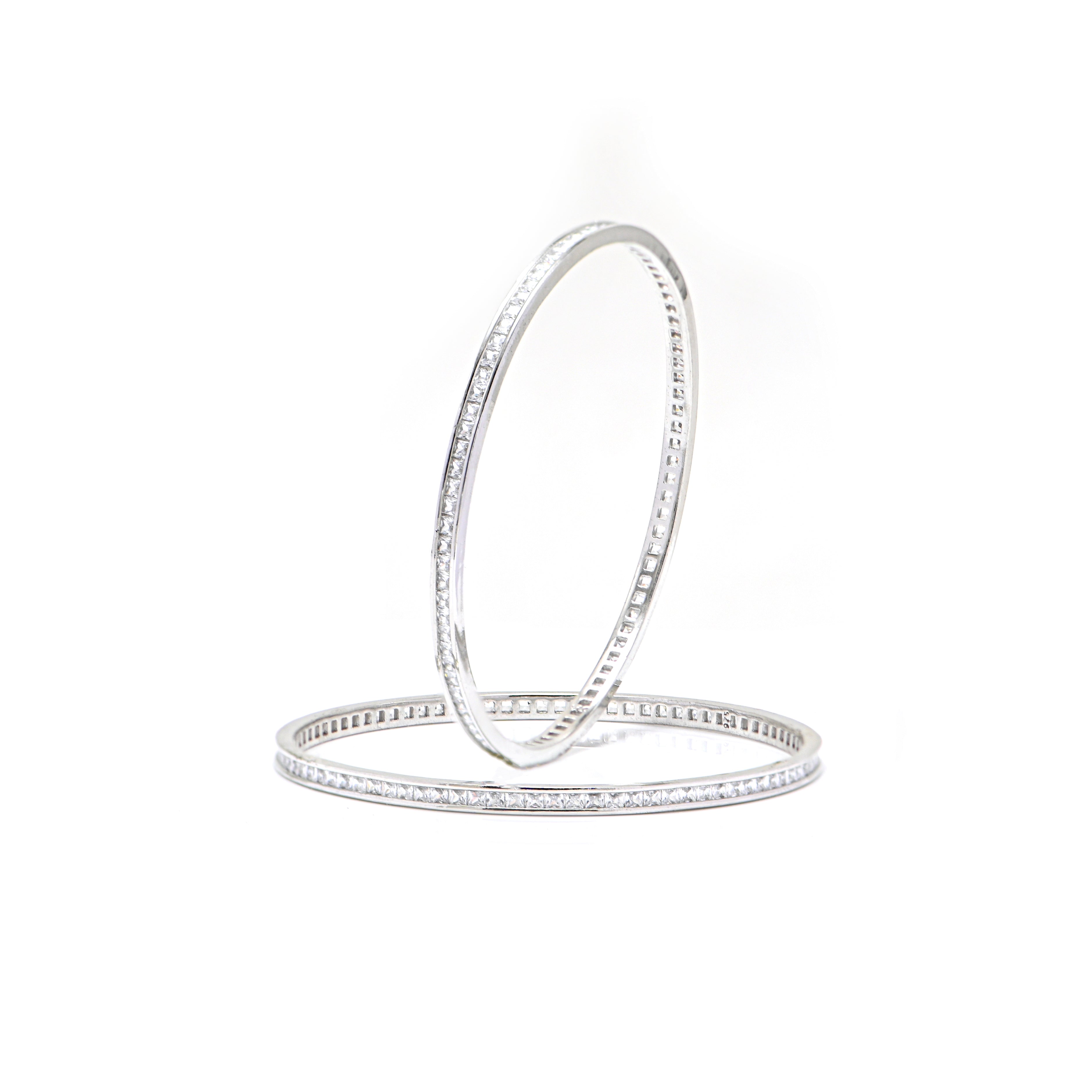 Timeless 925 Silver CZ Bangle – Round Brilliant Stones, Rhodium Polished Everyday Wear