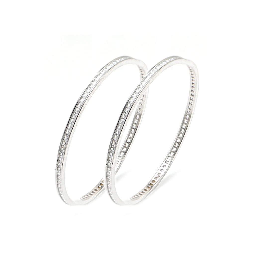 Timeless 925 Silver CZ Bangle – Round Brilliant Stones, Rhodium Polished Everyday Wear