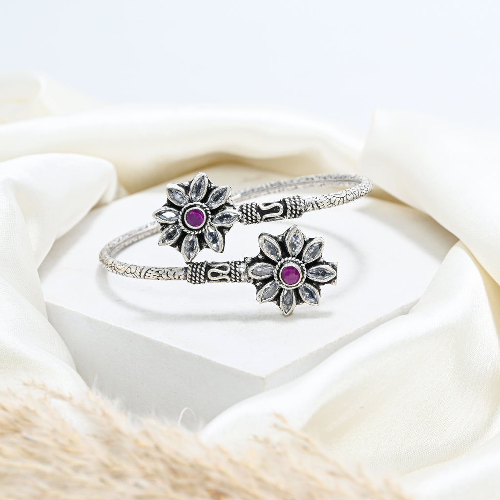 Vintage Style 925 Silver CZ & Red Garnet Bracelet Turkish Designer Bracelet