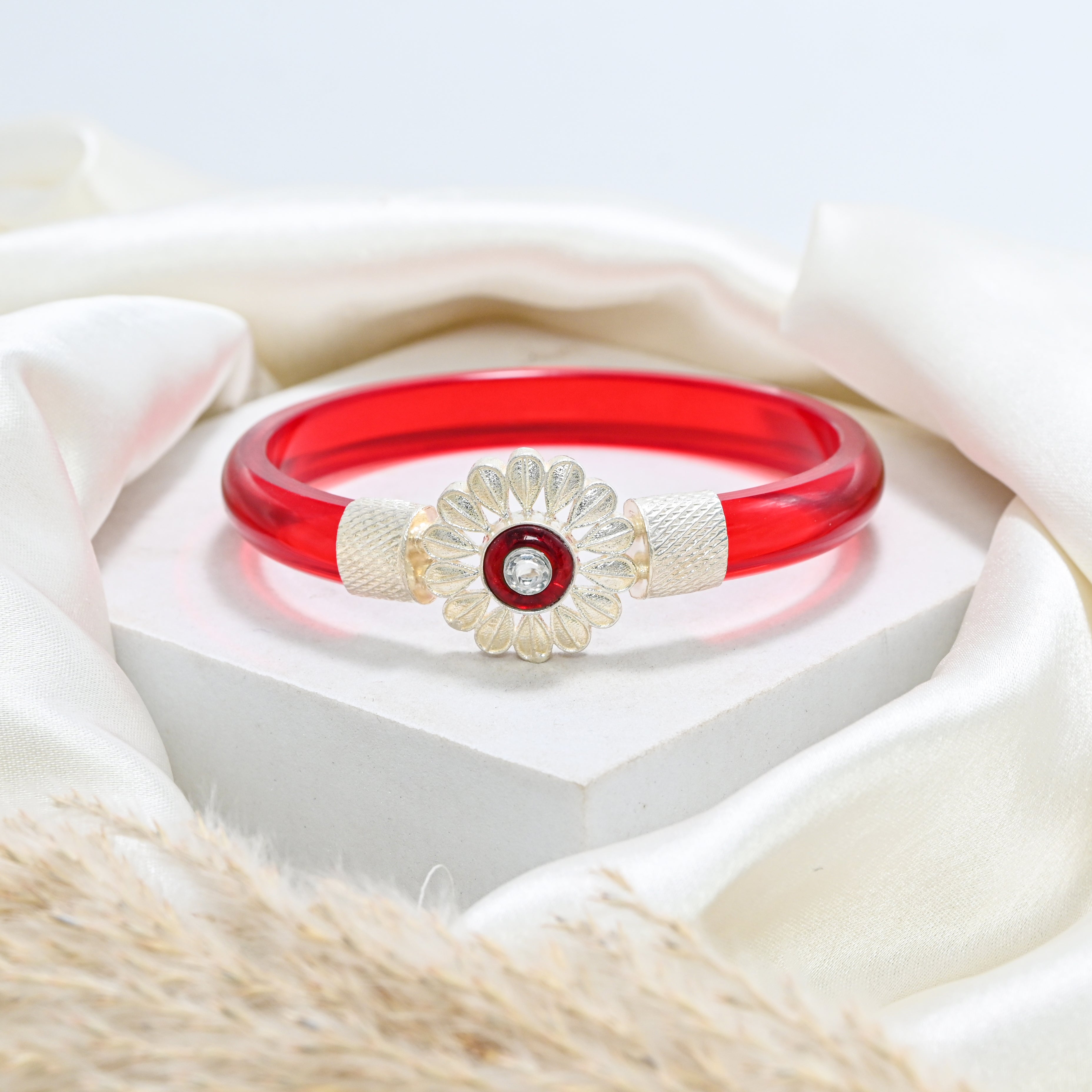 925 Sterling Silver Kundan Glass Bangle Traditional Handcrafted Ethnic Wedding Wear