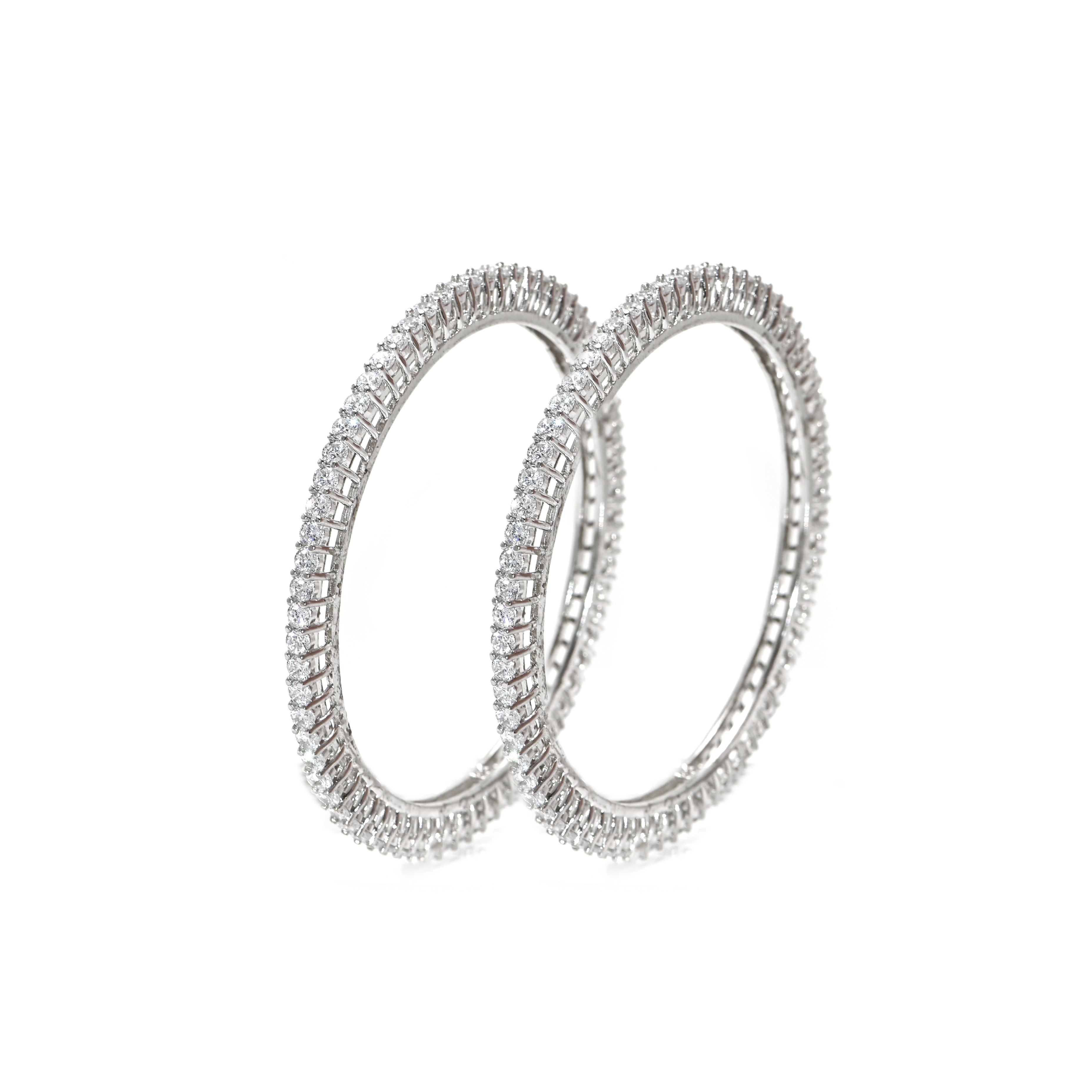 925 Sterling Silver Cubic Zirconia Bangle – Sparkling Round Brilliant, Rhodium Finish