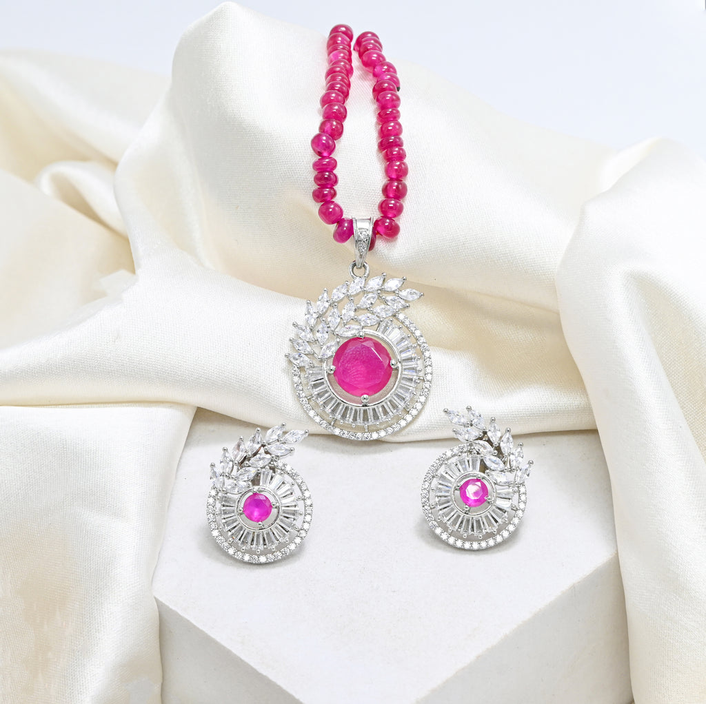 Handmade 925 Sterling Silver Pink CZ Jewelry Set, Wedding & Party Wear
